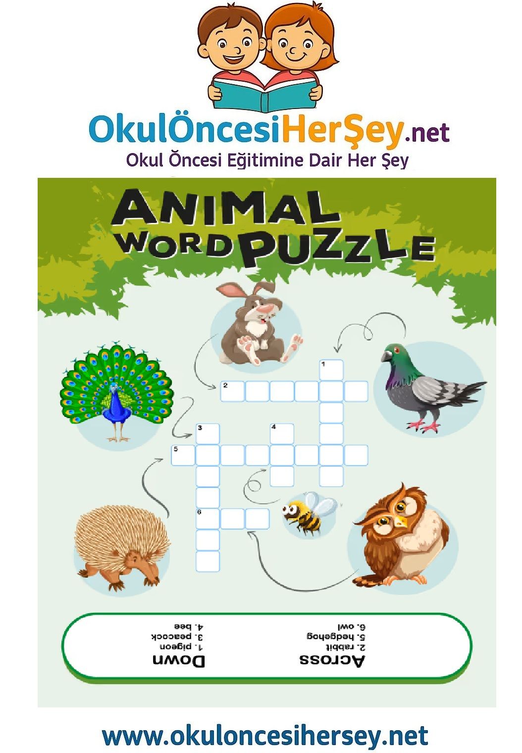 Çocuklar İçin   Crossword Bulmaca  