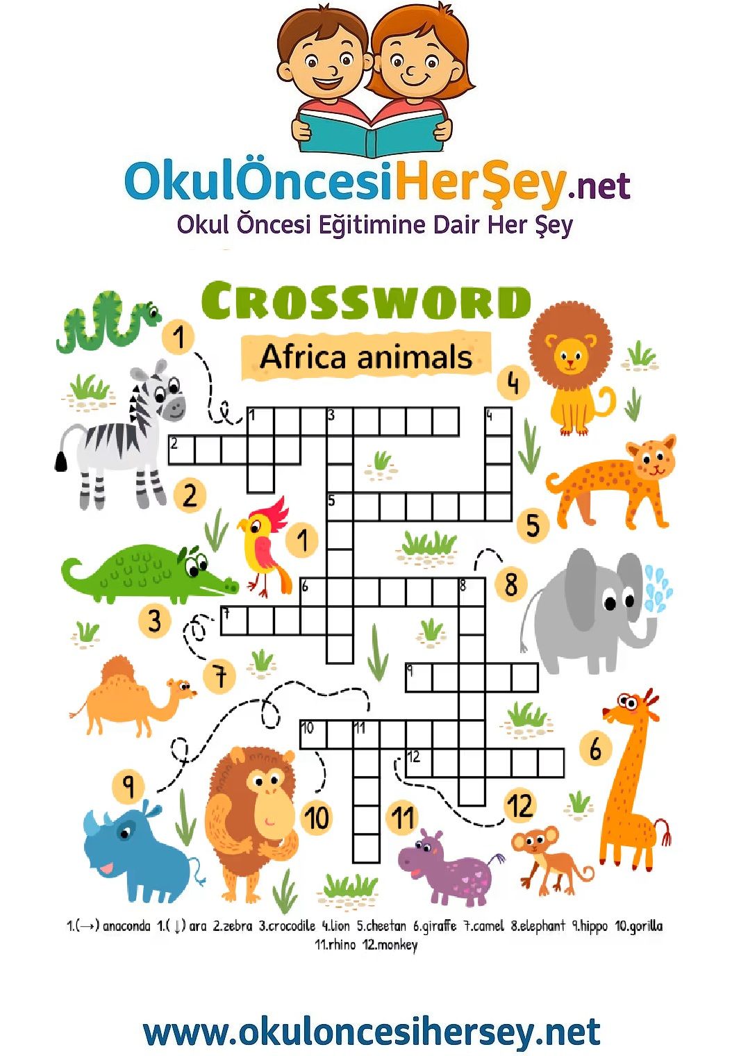 Çocuklar İçin   Crossword Bulmaca  