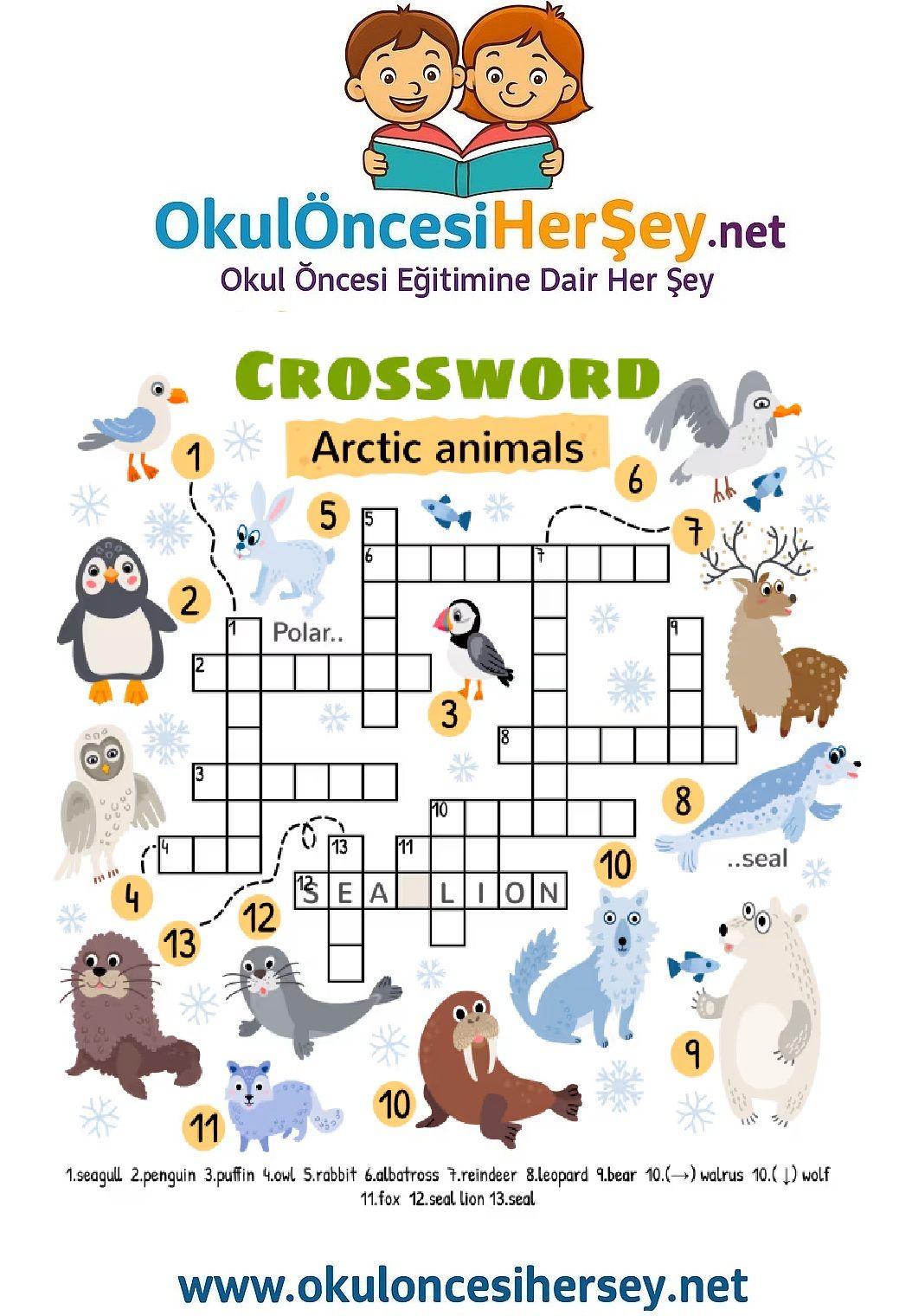 Çocuklar İçin   Crossword Bulmaca  