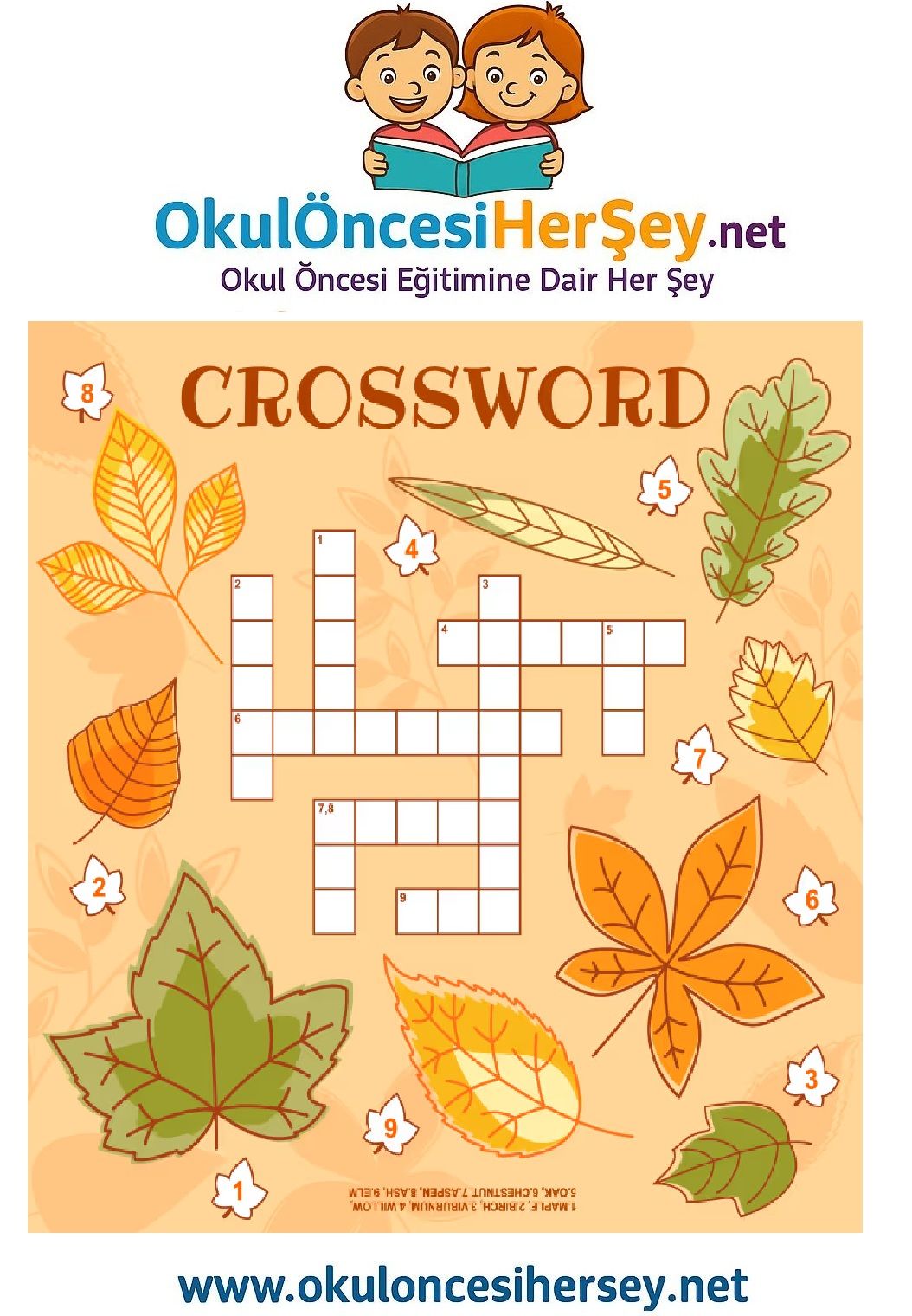 Çocuklar İçin   Crossword Bulmaca  
