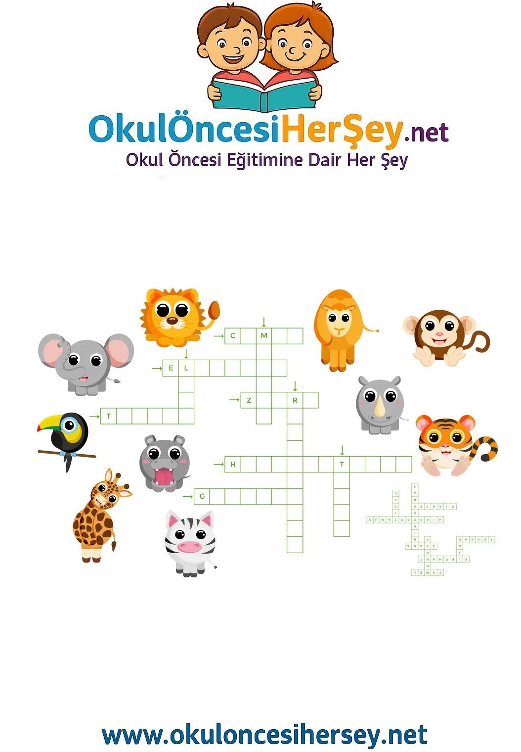 Çocuklar İçin   Crossword Bulmaca  