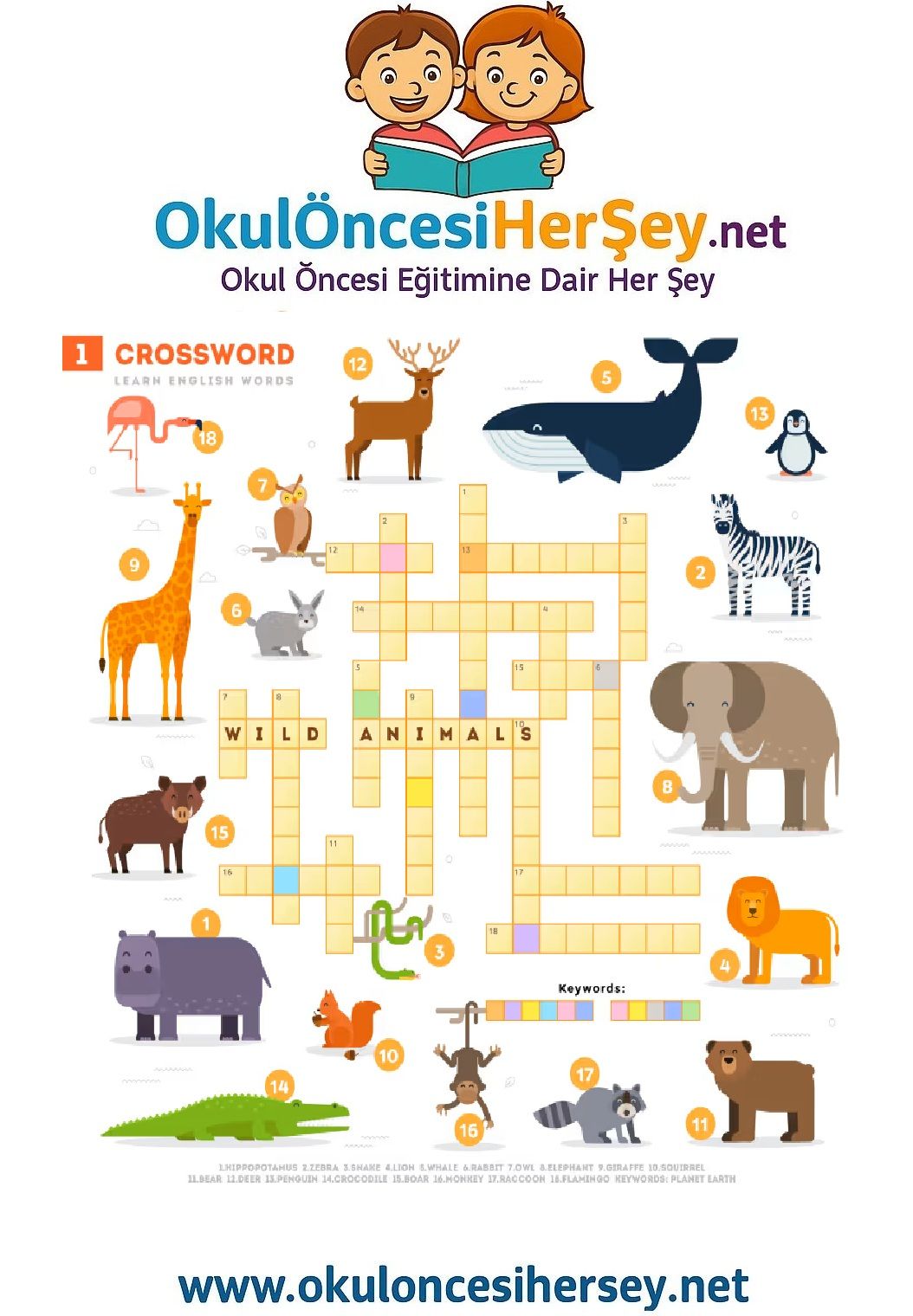 Çocuklar İçin   Crossword Bulmaca  