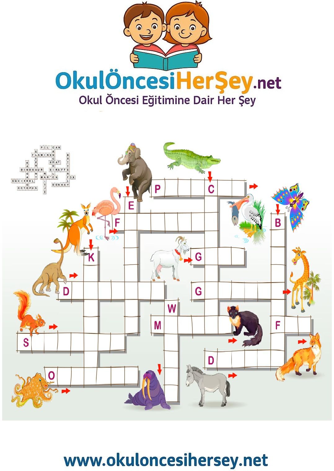 Çocuklar İçin   Crossword Bulmaca  