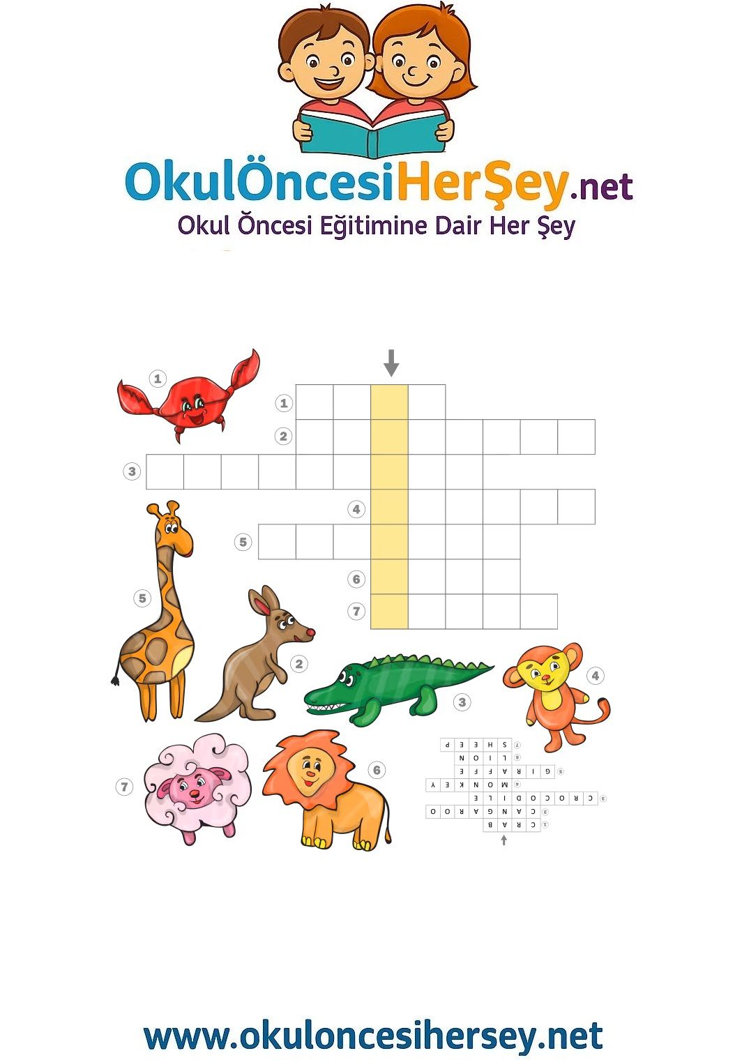Çocuklar İçin   Crossword Bulmaca  