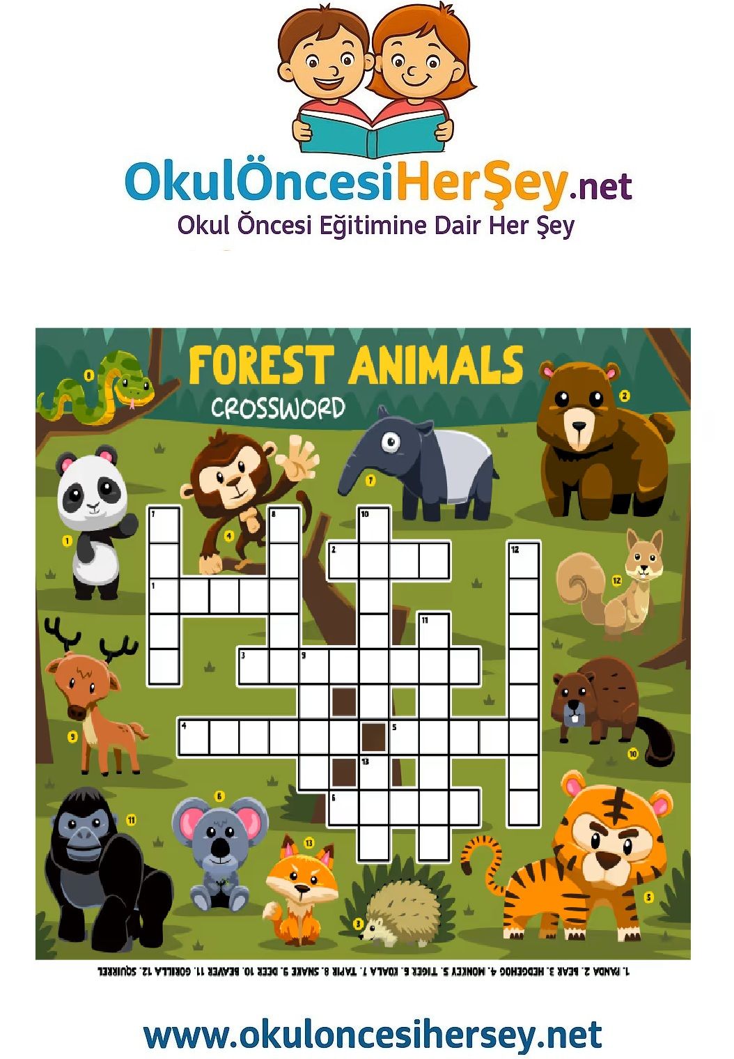 Çocuklar İçin   Crossword Bulmaca  