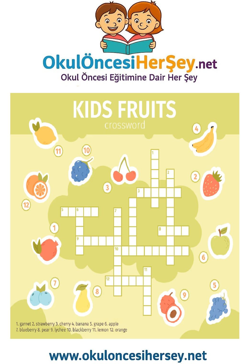 Çocuklar İçin   Crossword Bulmaca  