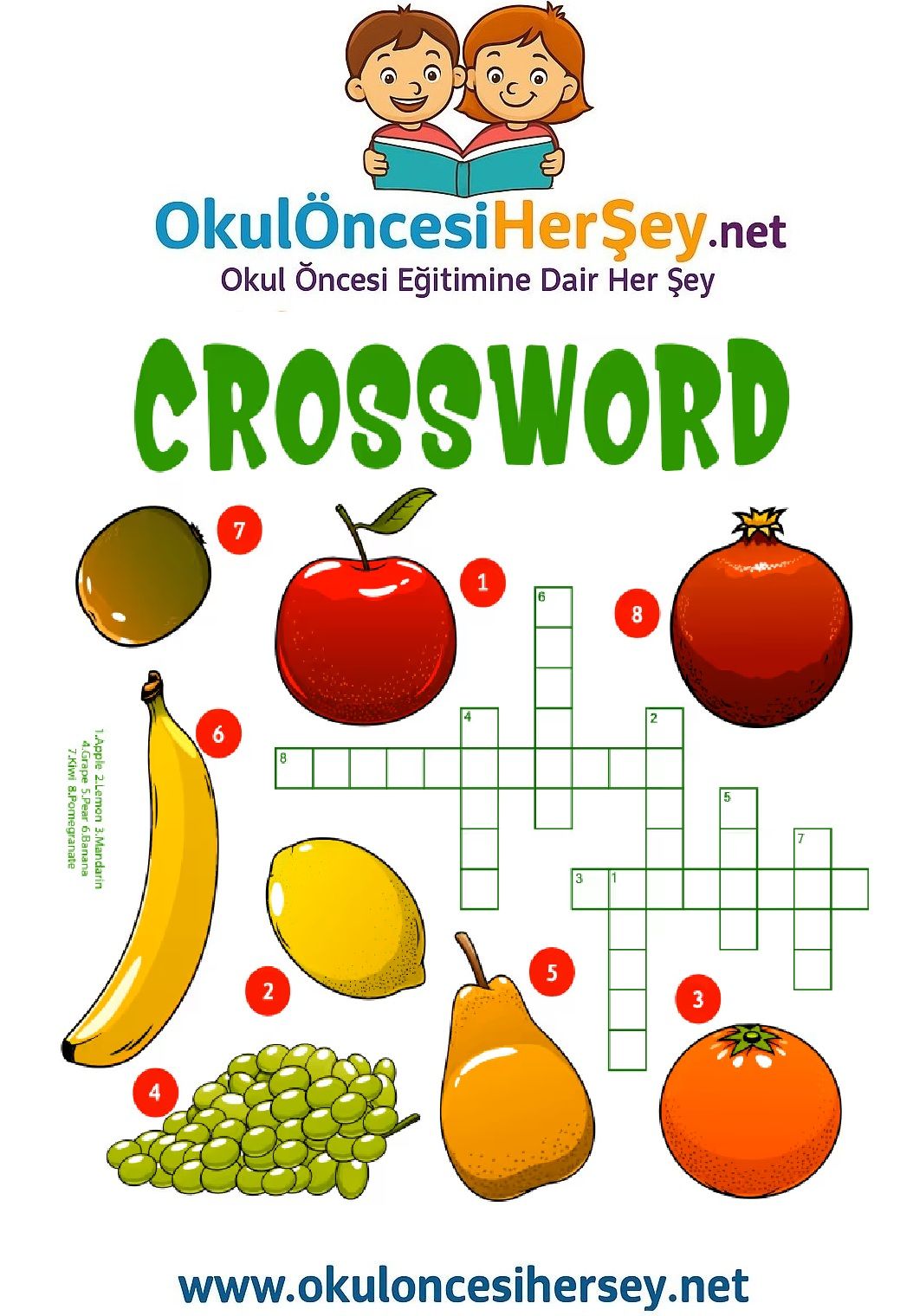 Çocuklar İçin   Crossword Bulmaca  