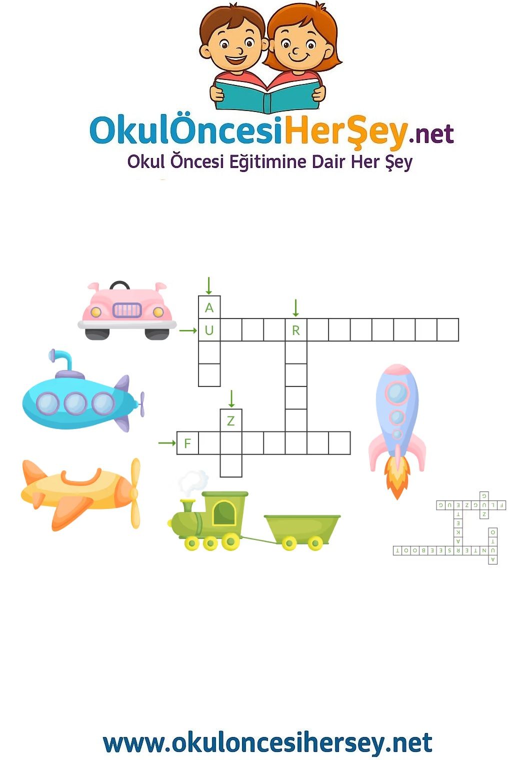 Çocuklar İçin   Crossword Bulmaca  