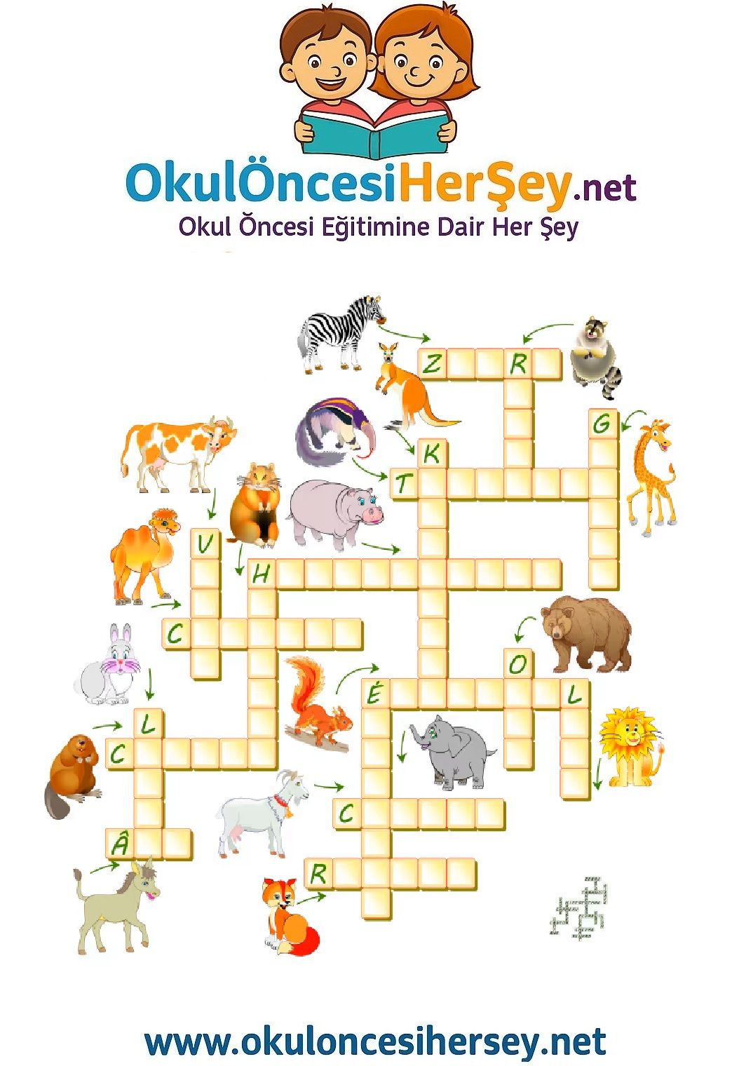 Çocuklar İçin   Crossword Bulmaca  