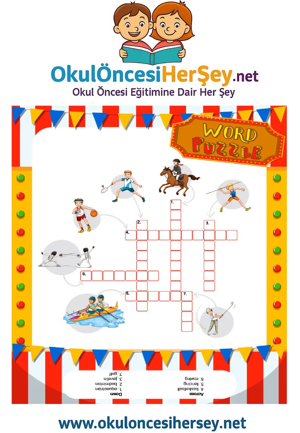 Çocuklar İçin   Crossword Bulmaca  