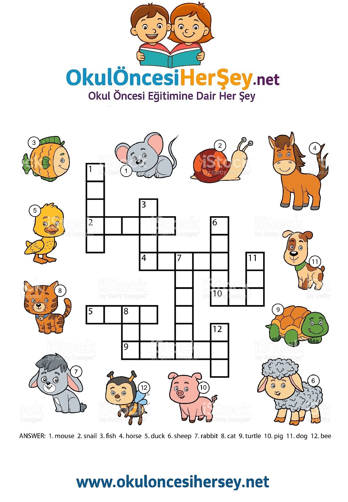 Çocuklar İçin   Crossword Bulmaca  