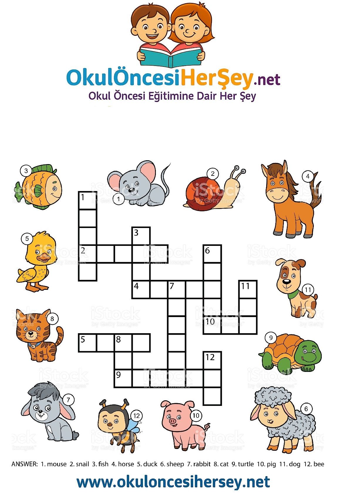 Çocuklar İçin   Crossword Bulmaca  