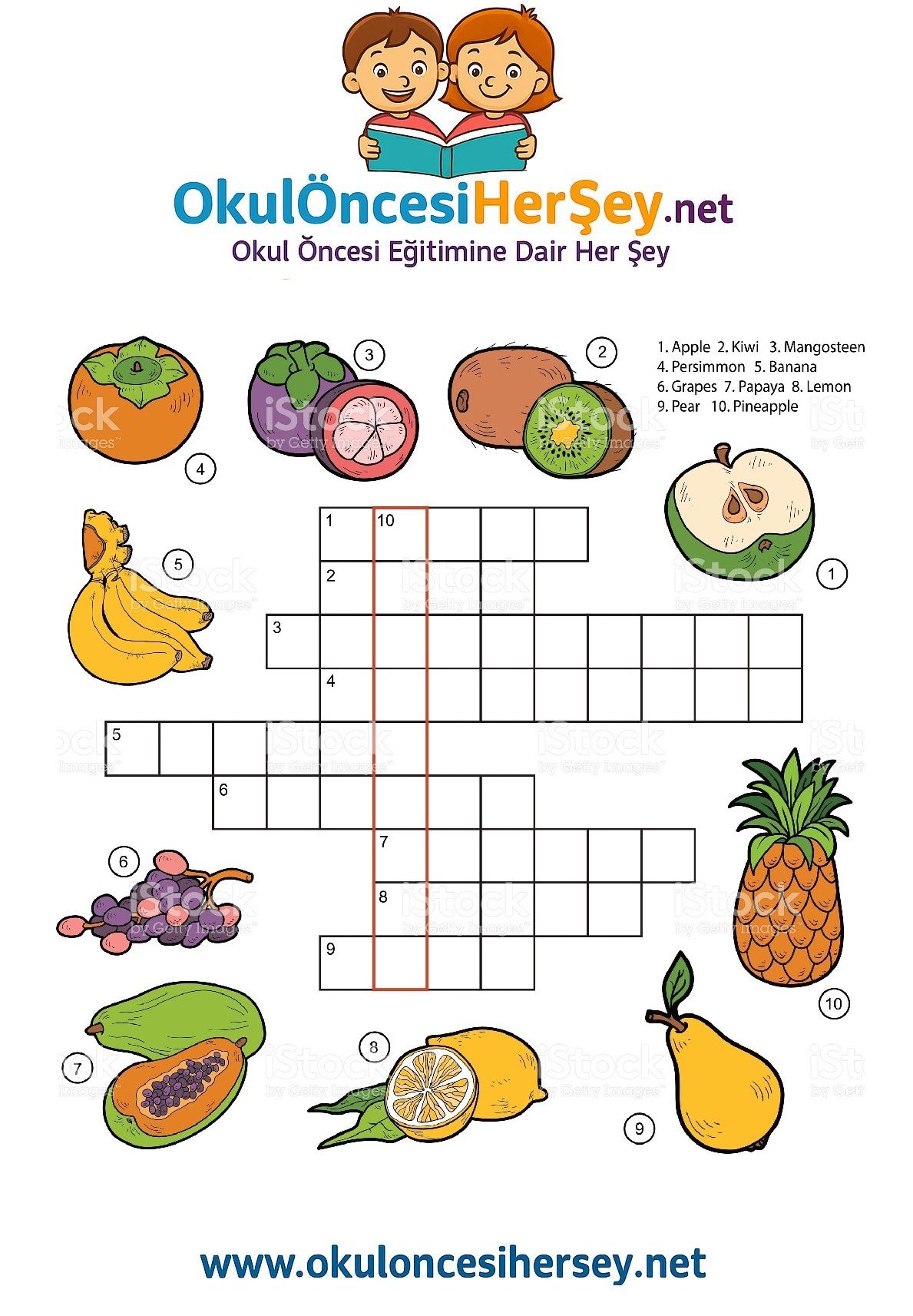 Çocuklar İçin   Crossword Bulmaca  