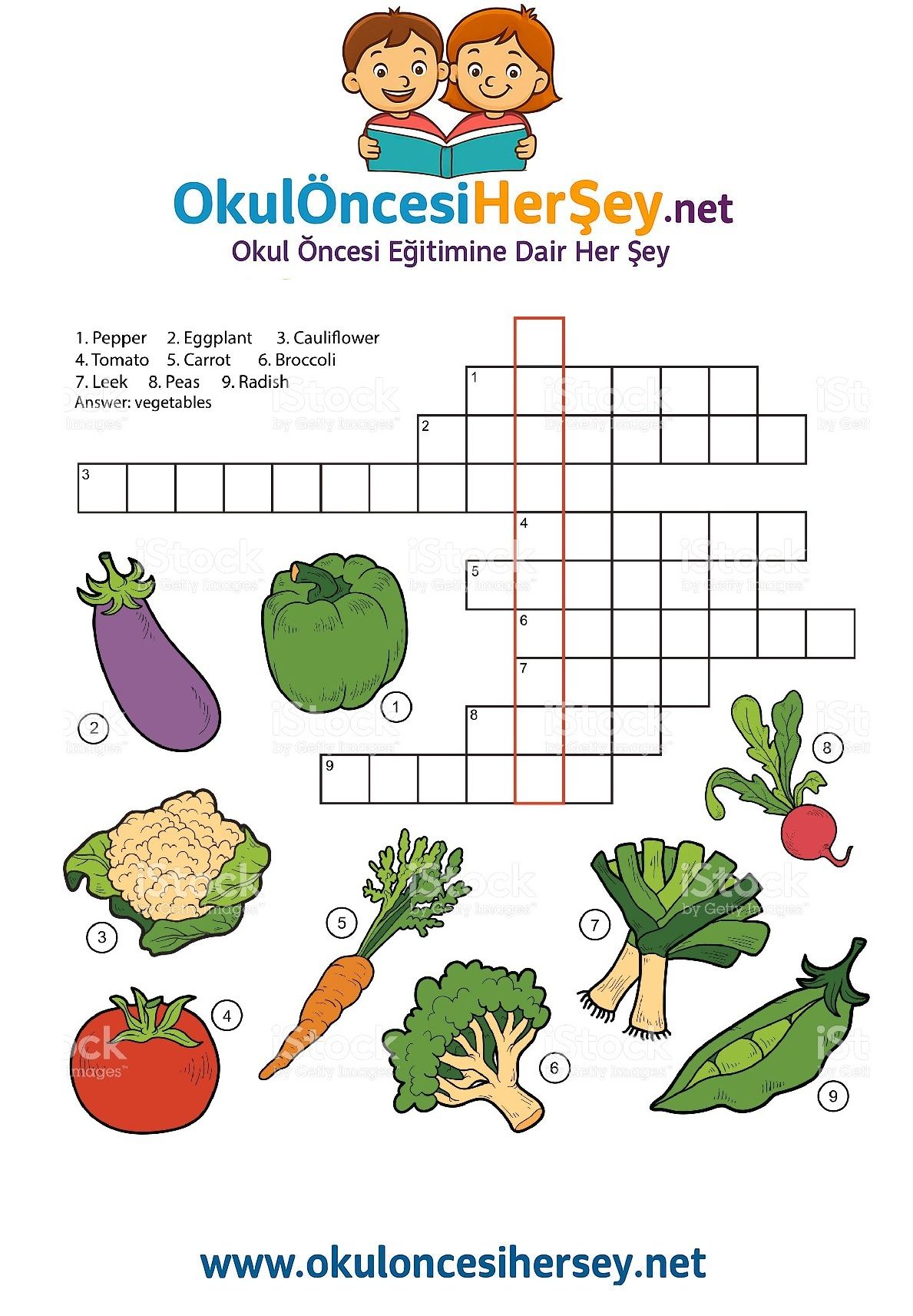 Çocuklar İçin   Crossword Bulmaca  