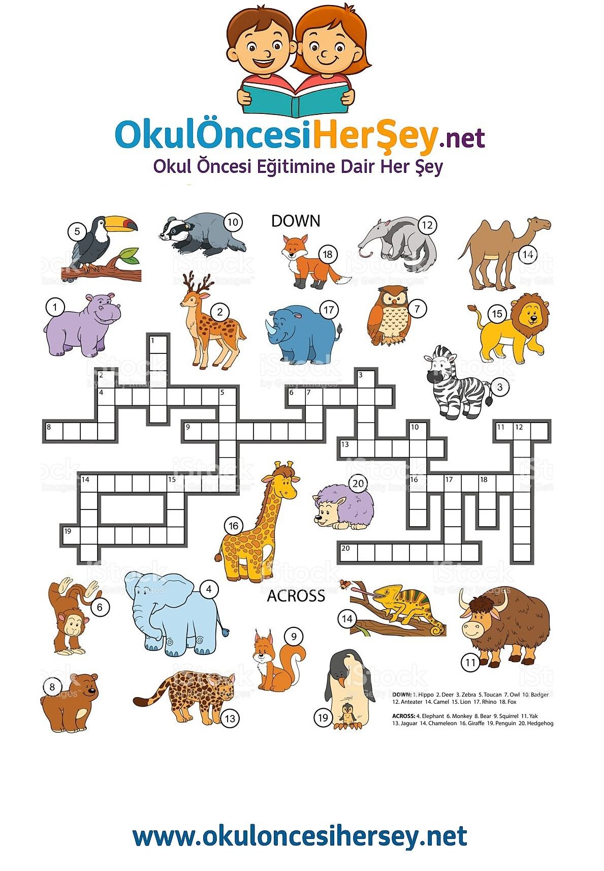 Çocuklar İçin   Crossword Bulmaca  