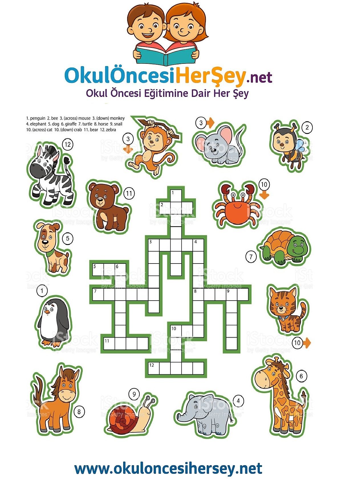 Çocuklar İçin   Crossword Bulmaca  