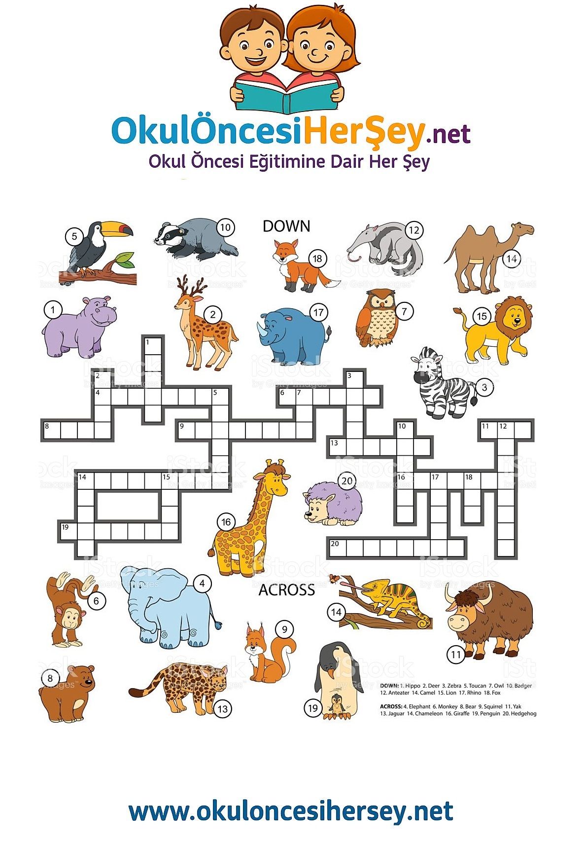 Çocuklar İçin   Crossword Bulmaca  