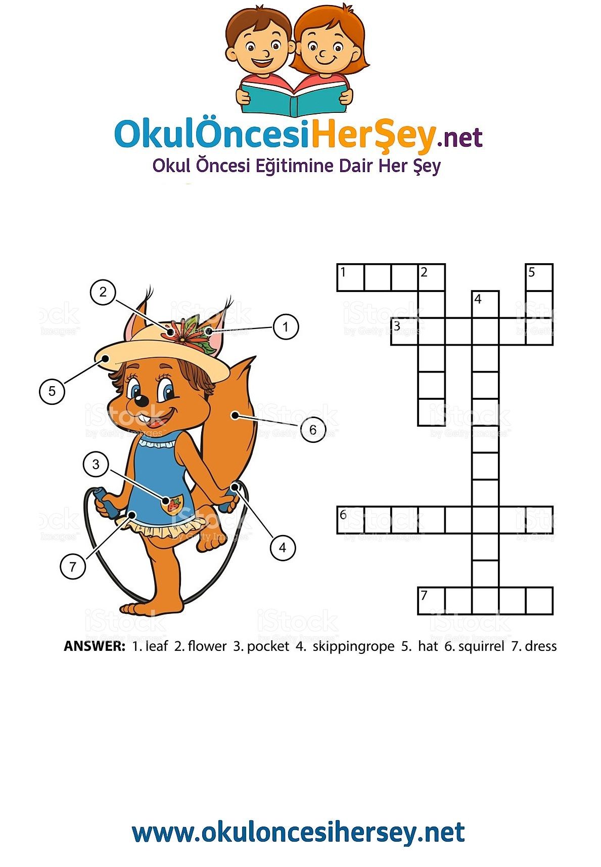 Çocuklar İçin   Crossword Bulmaca  