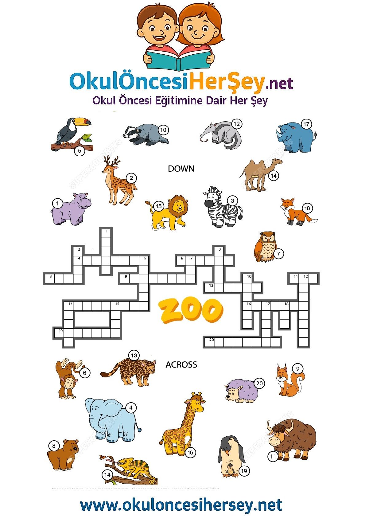 Çocuklar İçin   Crossword Bulmaca  