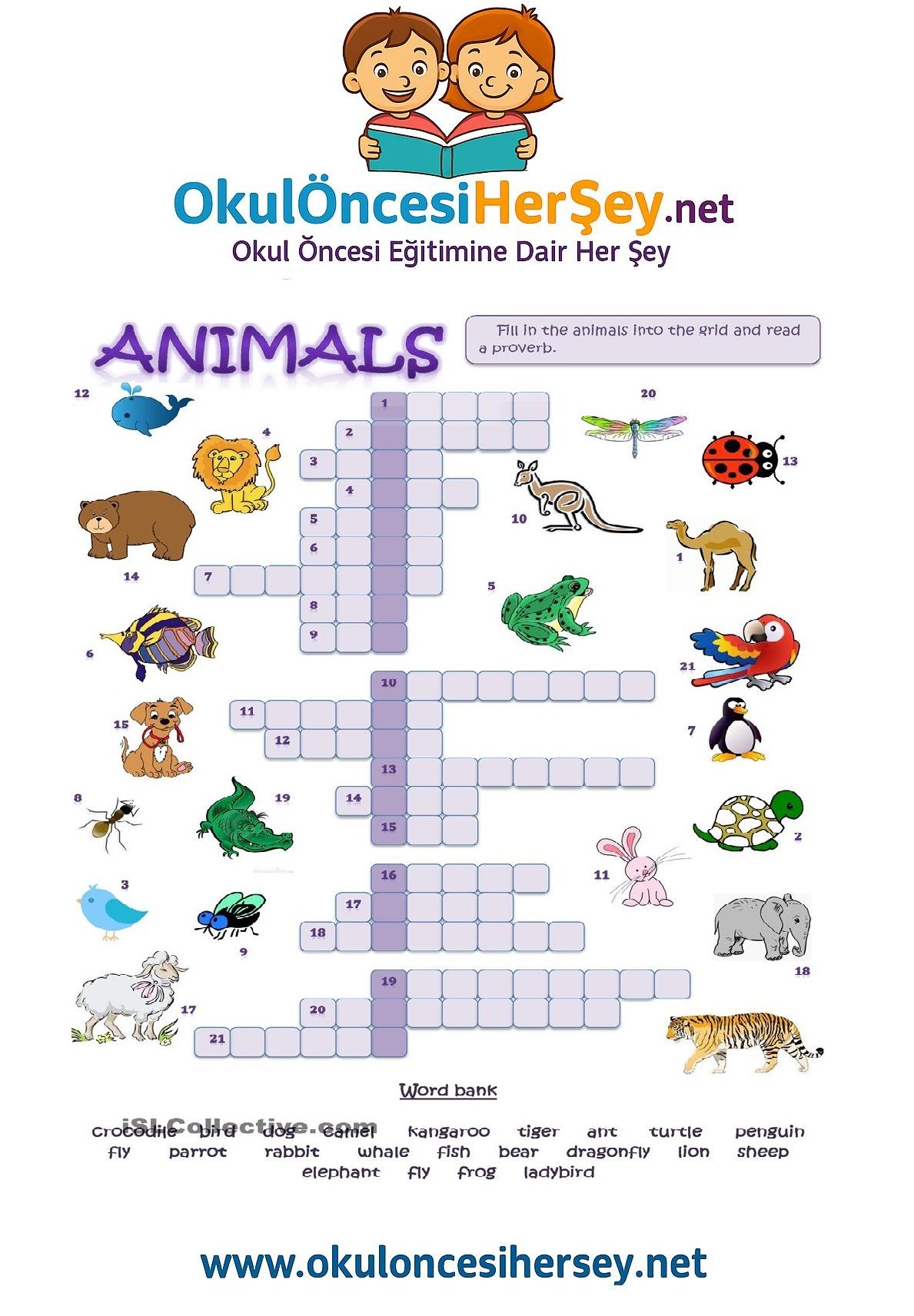 Çocuklar İçin   Crossword Bulmaca  