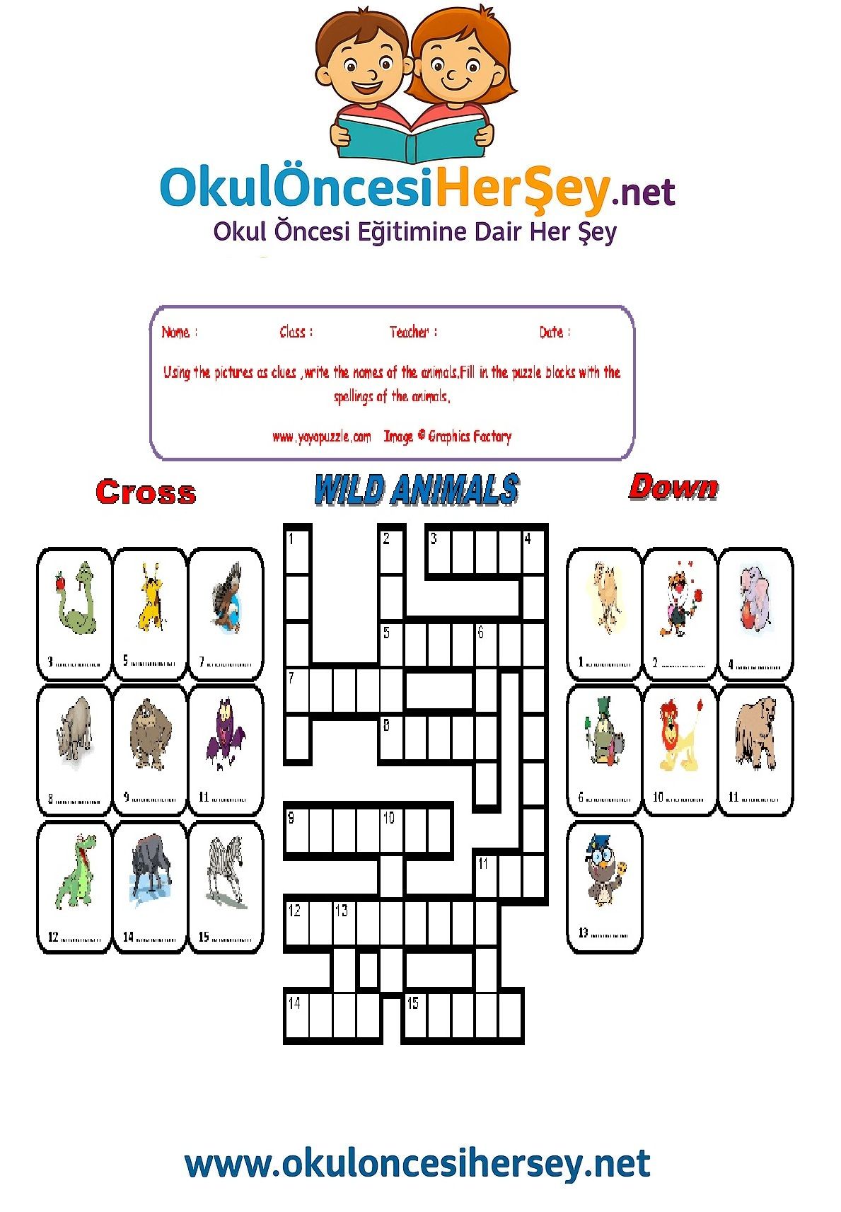 Çocuklar İçin   Crossword Bulmaca  