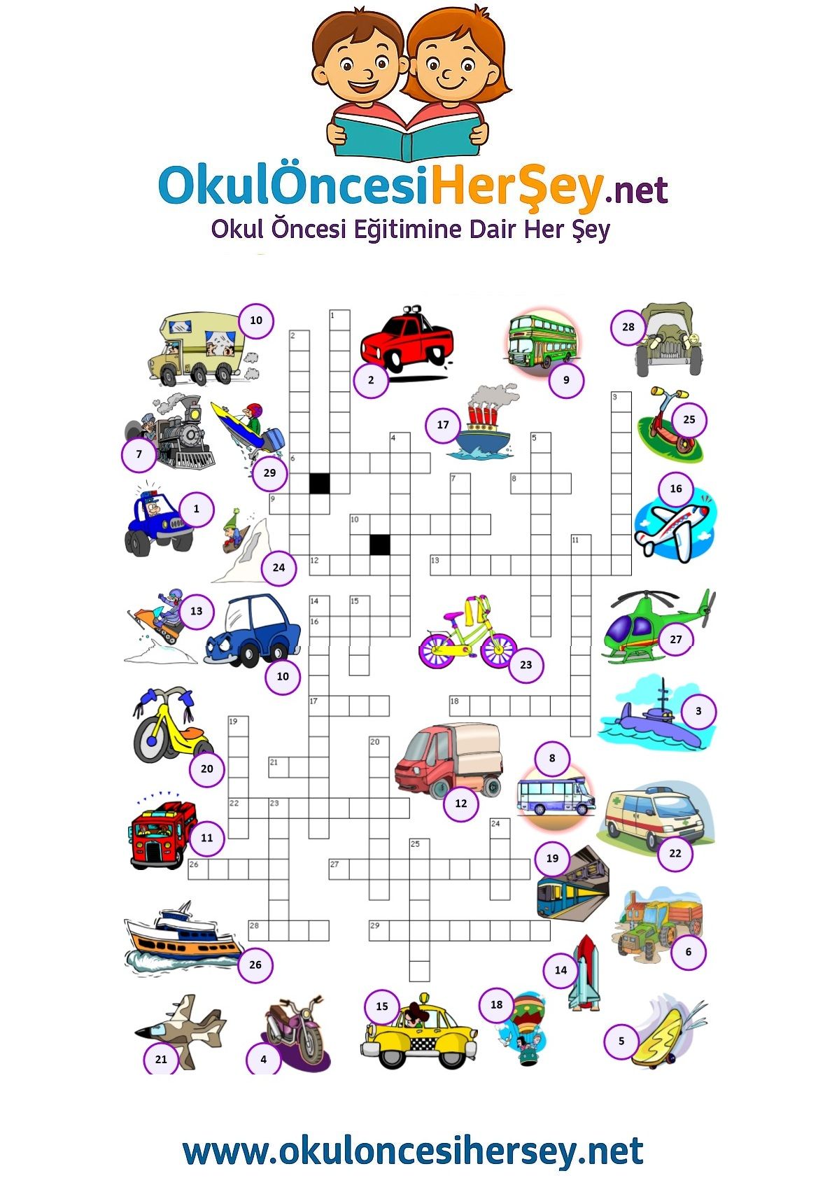 Çocuklar İçin   Crossword Bulmaca  