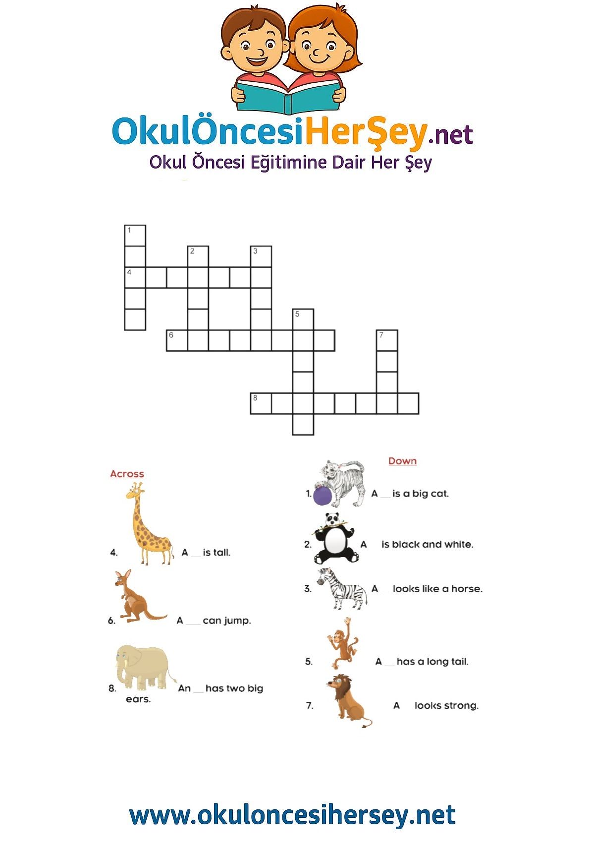Çocuklar İçin   Crossword Bulmaca  