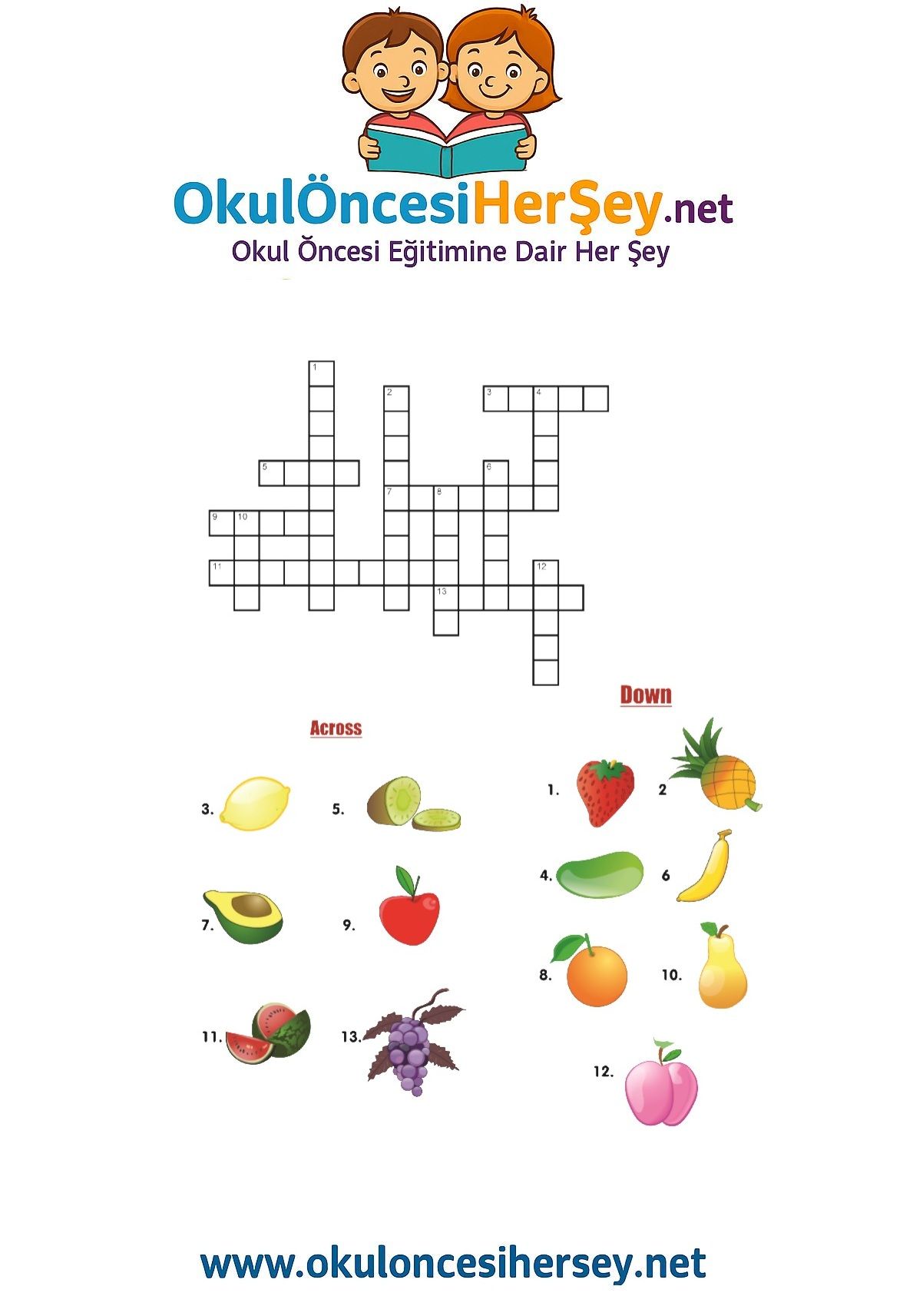 Çocuklar İçin   Crossword Bulmaca  