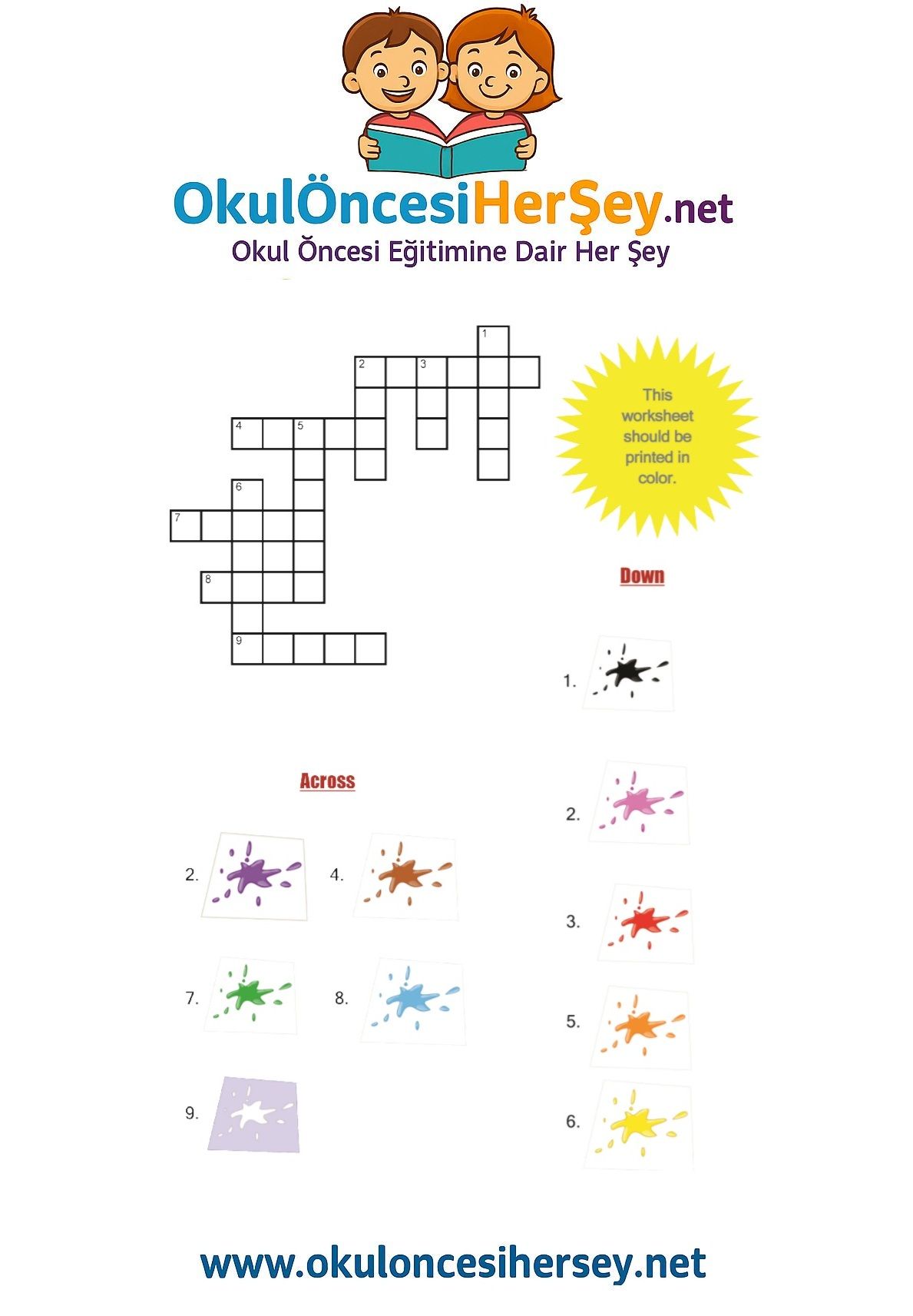 Çocuklar İçin   Crossword Bulmaca  