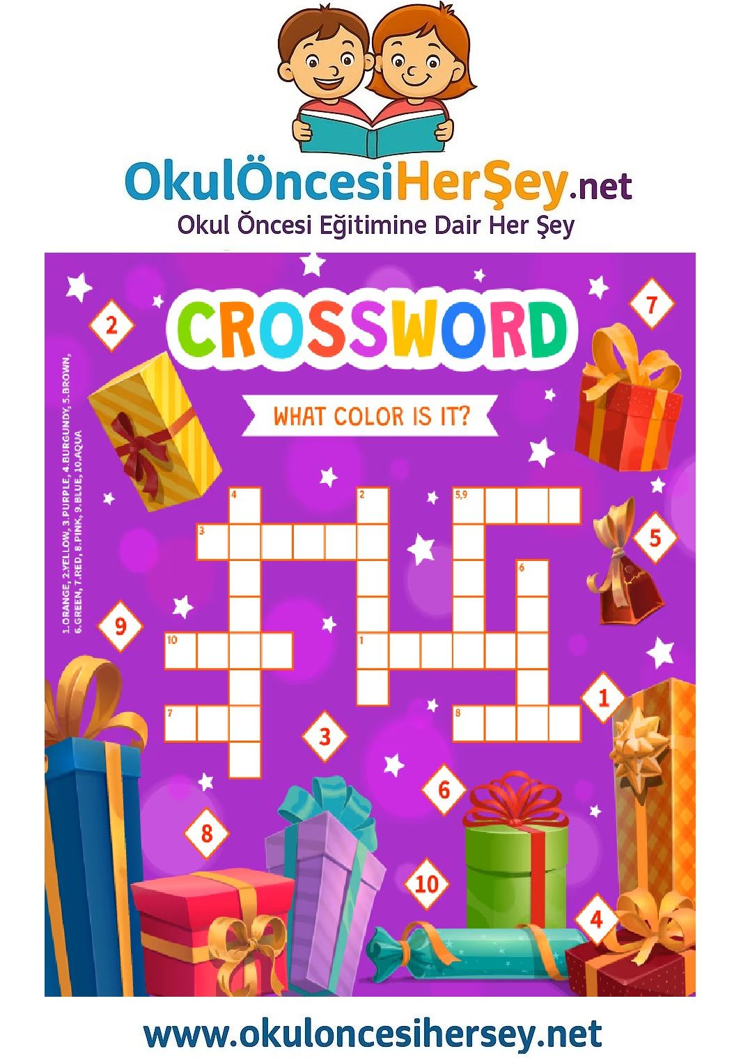 Çocuklar İçin   Crossword Bulmaca  