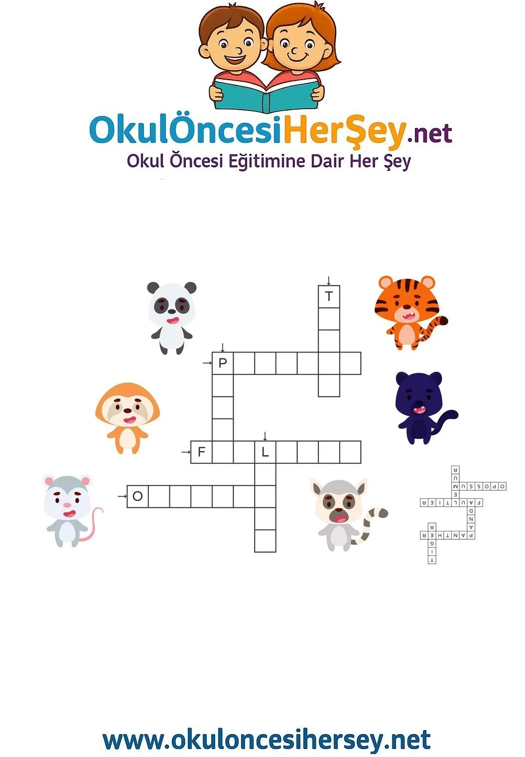 Çocuklar İçin   Crossword Bulmaca  