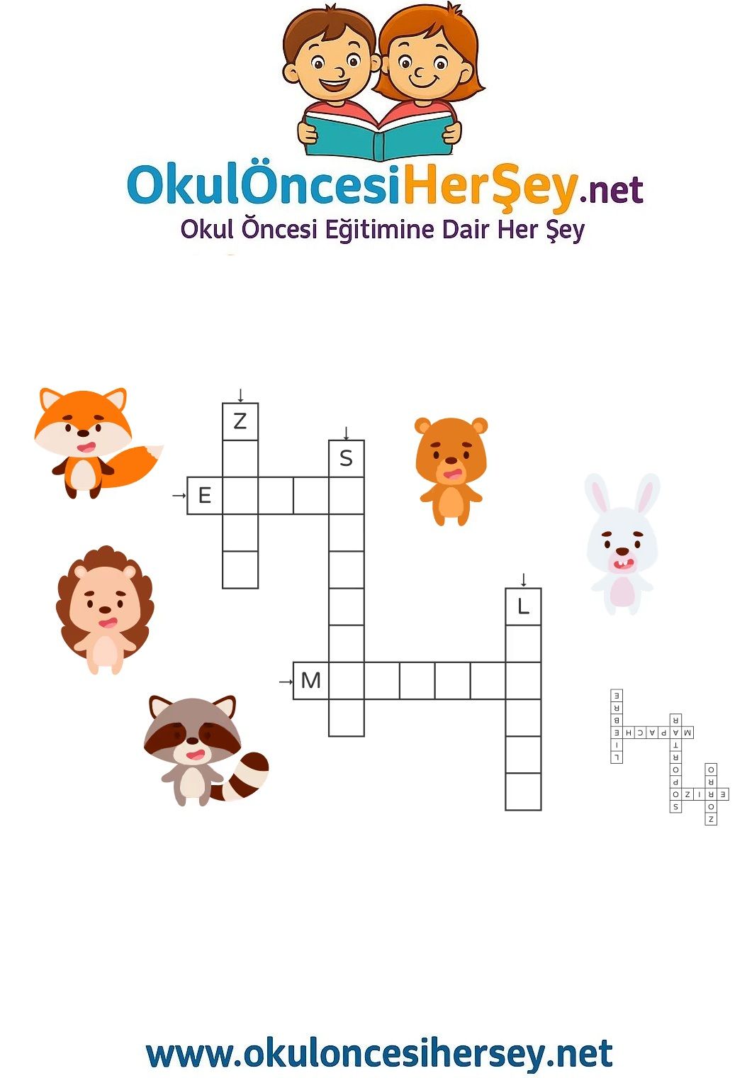 Çocuklar İçin   Crossword Bulmaca  