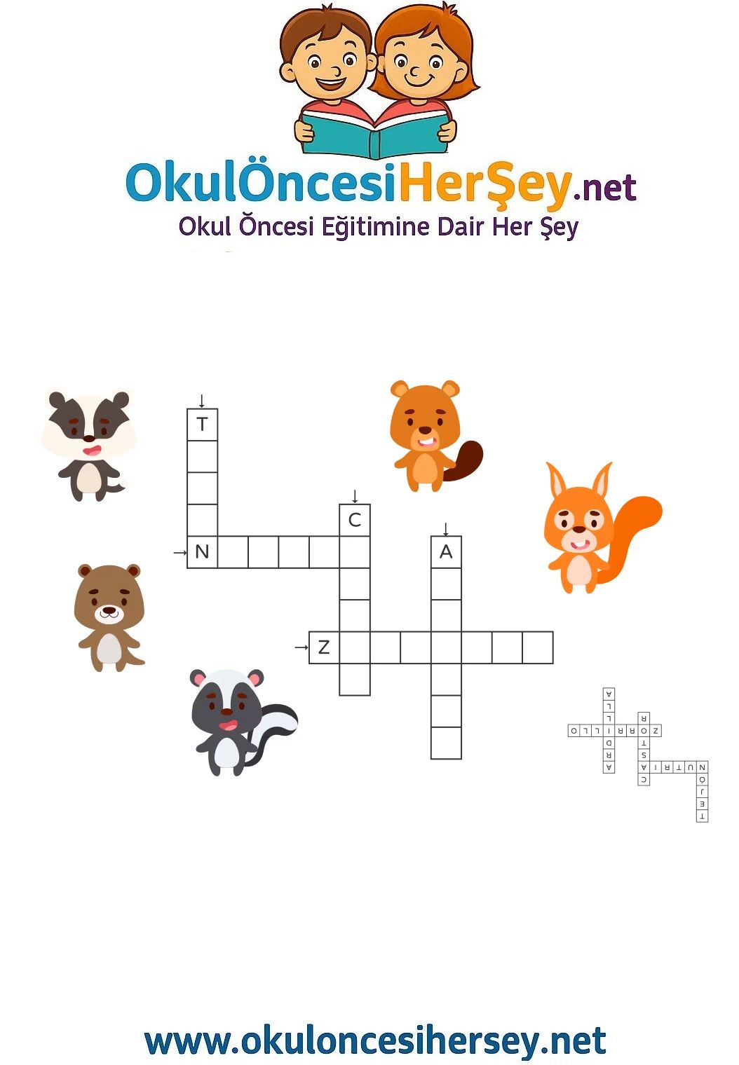 Çocuklar İçin   Crossword Bulmaca  