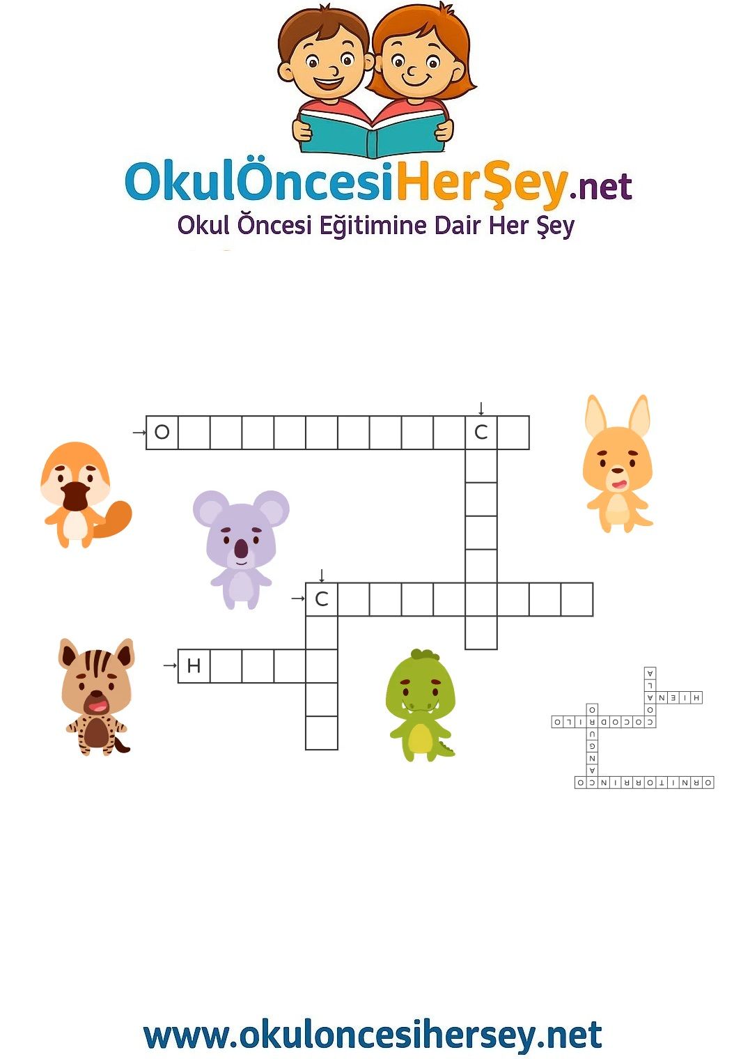 Çocuklar İçin   Crossword Bulmaca  