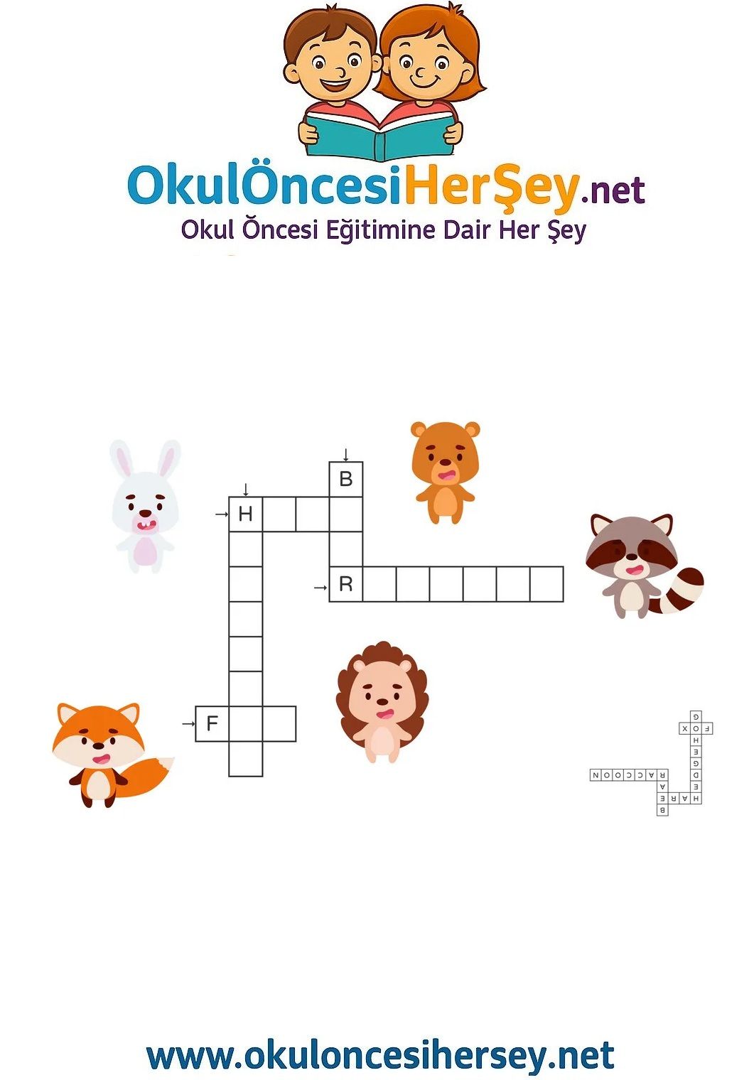 Çocuklar İçin   Crossword Bulmaca  