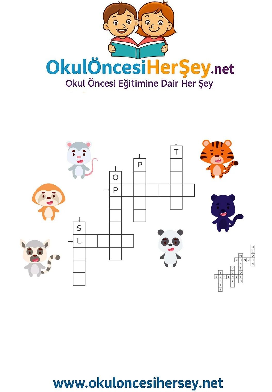 Çocuklar İçin   Crossword Bulmaca  