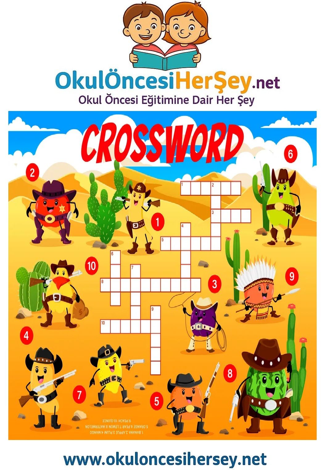 Çocuklar İçin   Crossword Bulmaca  