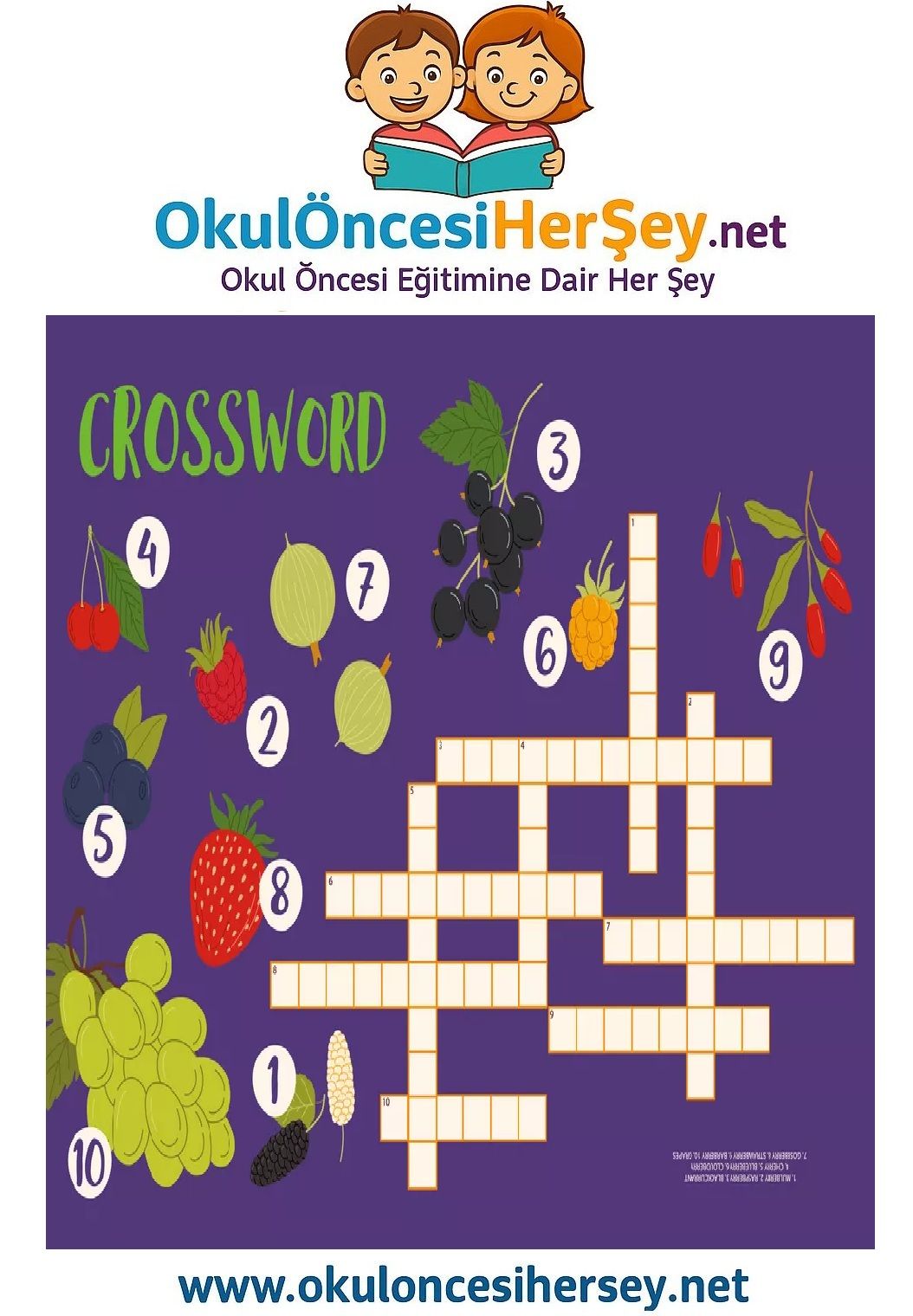 Çocuklar İçin   Crossword Bulmaca  