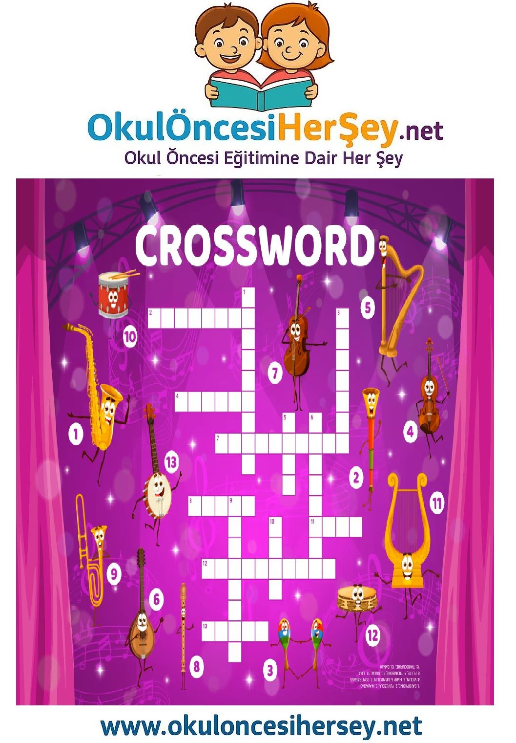 Çocuklar İçin   Crossword Bulmaca  