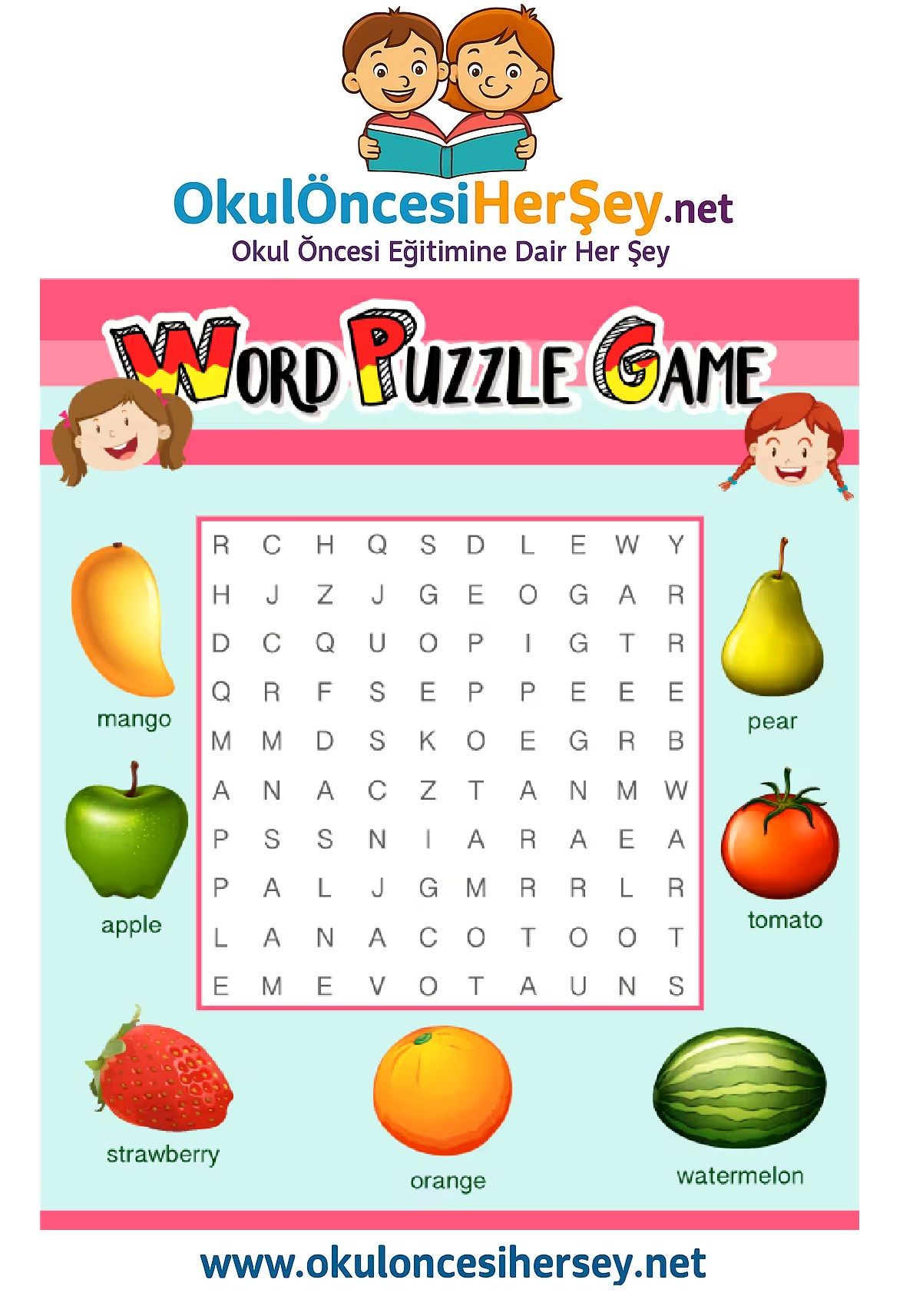 Çocuklar İçin   Kelime Arama  