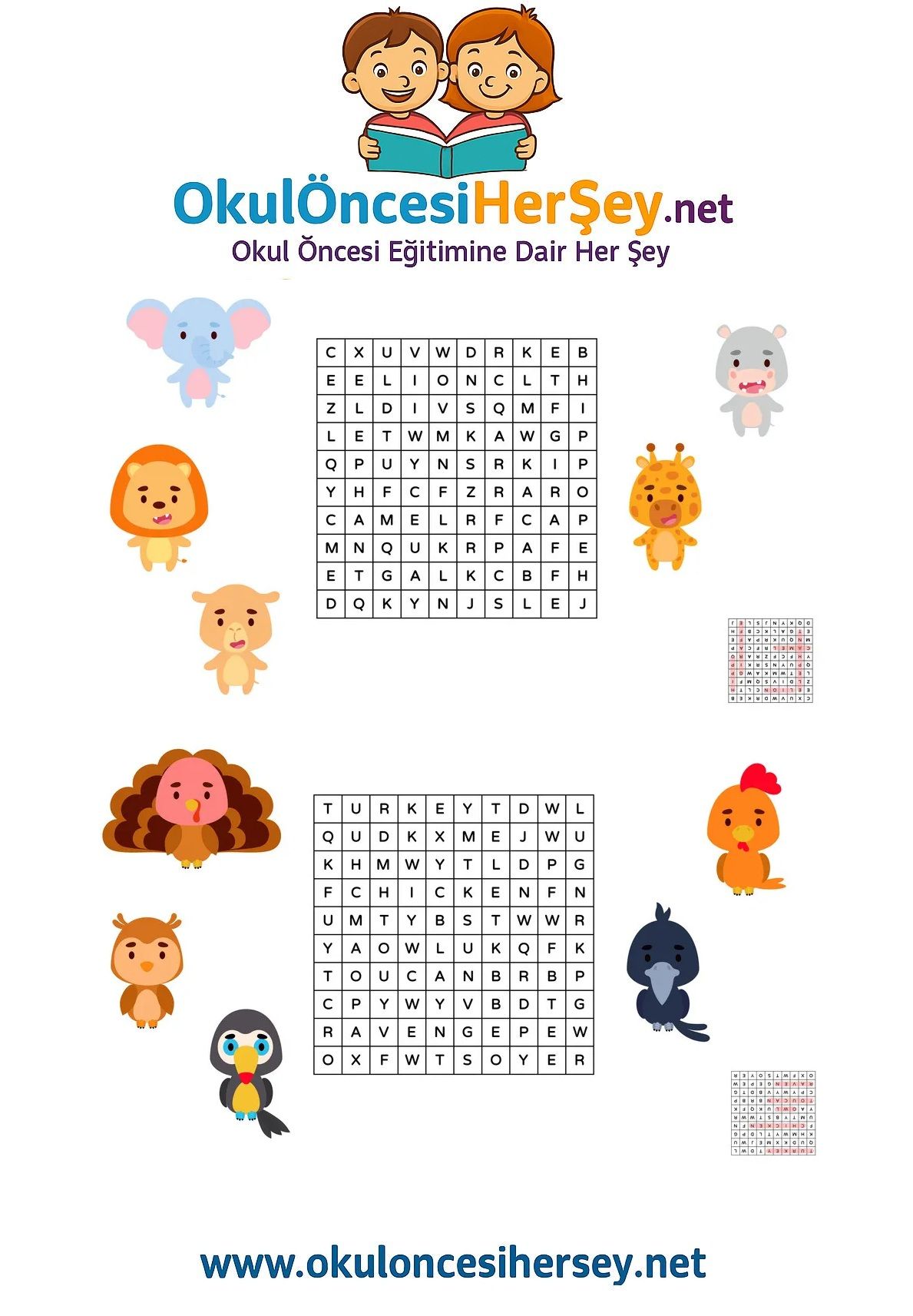 Çocuklar İçin   Kelime Arama  