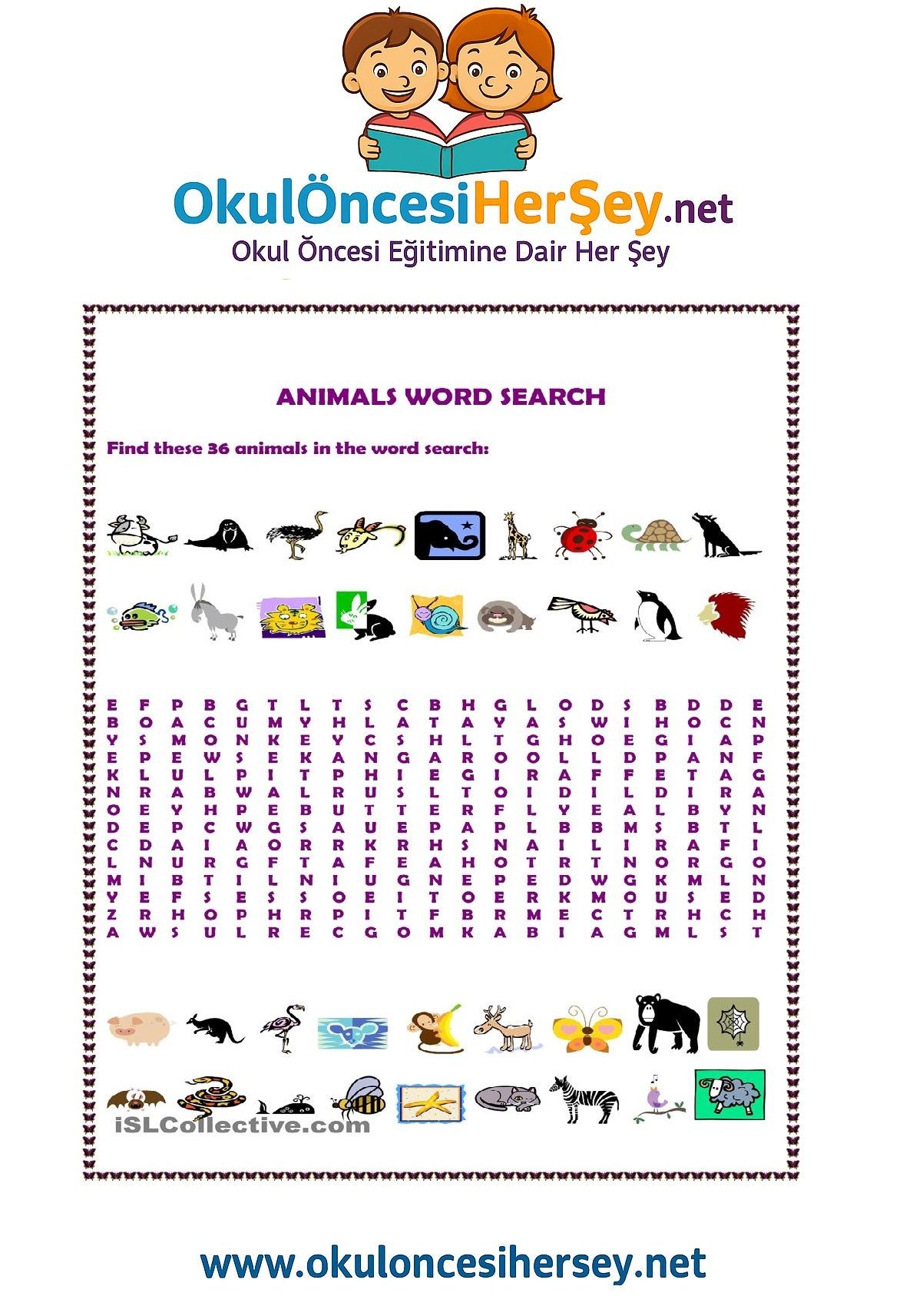 Çocuklar İçin   Kelime Arama  