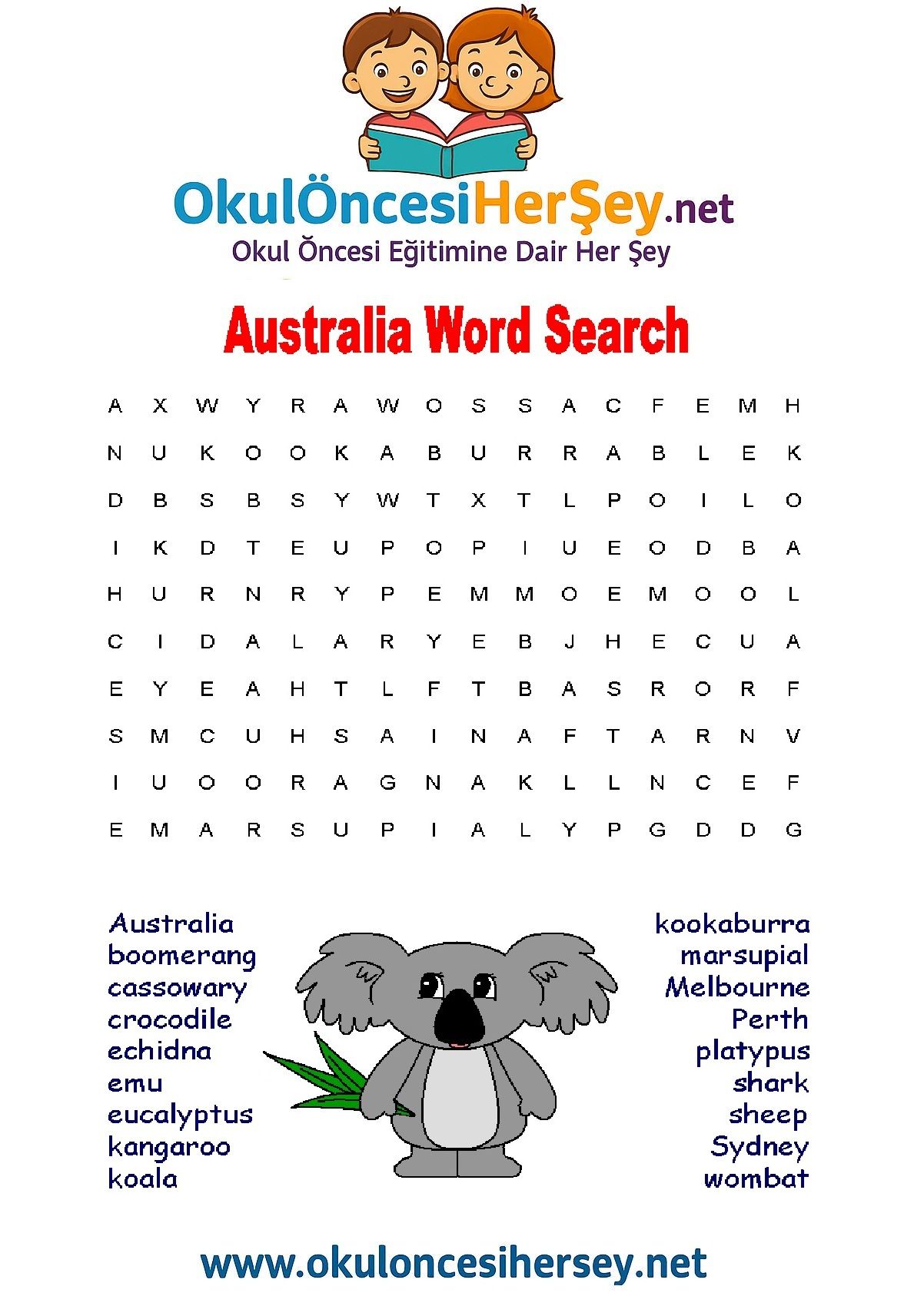 Çocuklar İçin   Kelime Arama  