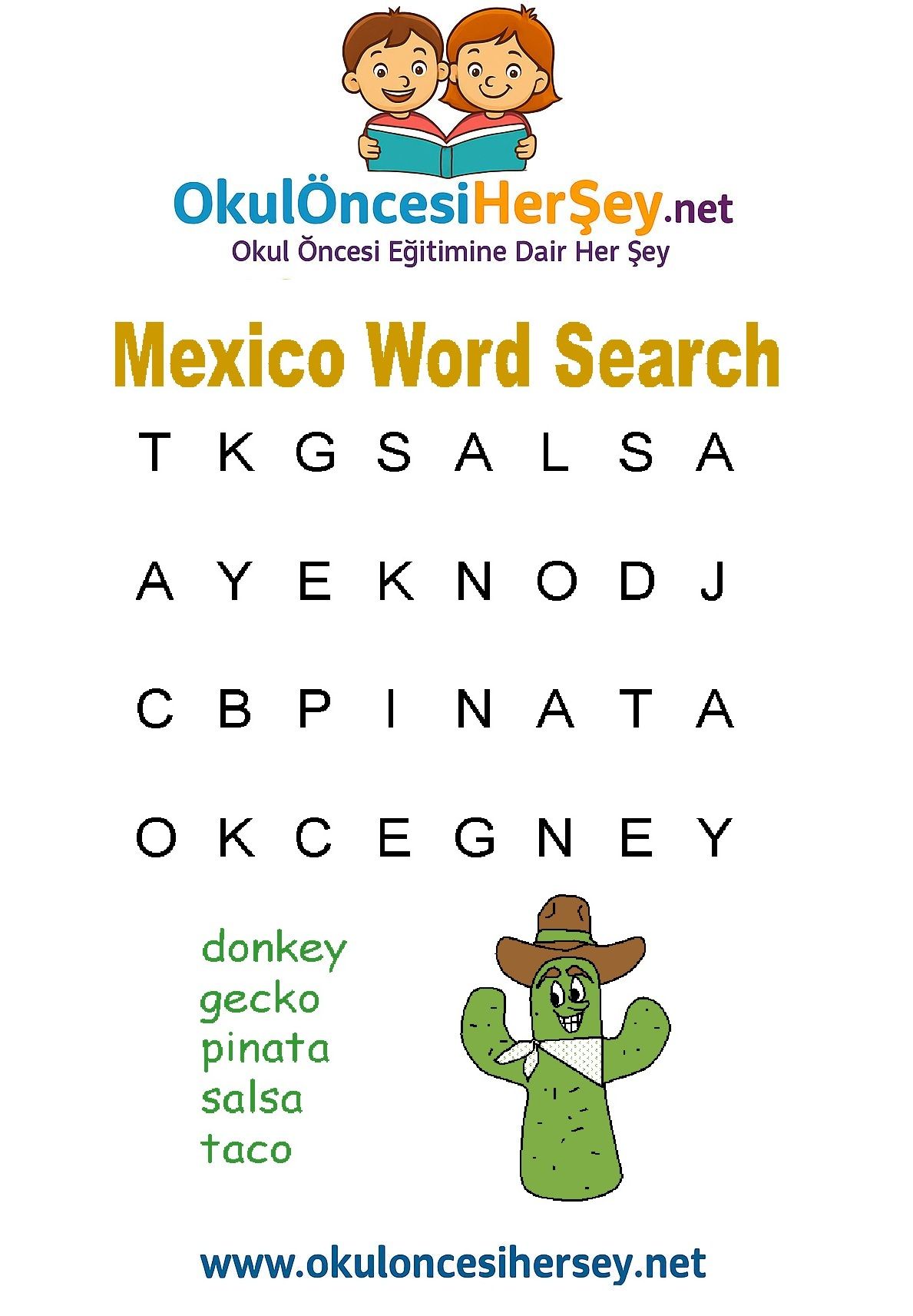 Çocuklar İçin   Kelime Arama  