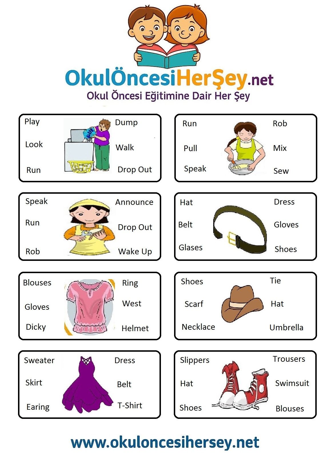 Çocuklar İçin   Doğru Kelimeyi Bul Çalışmaları  