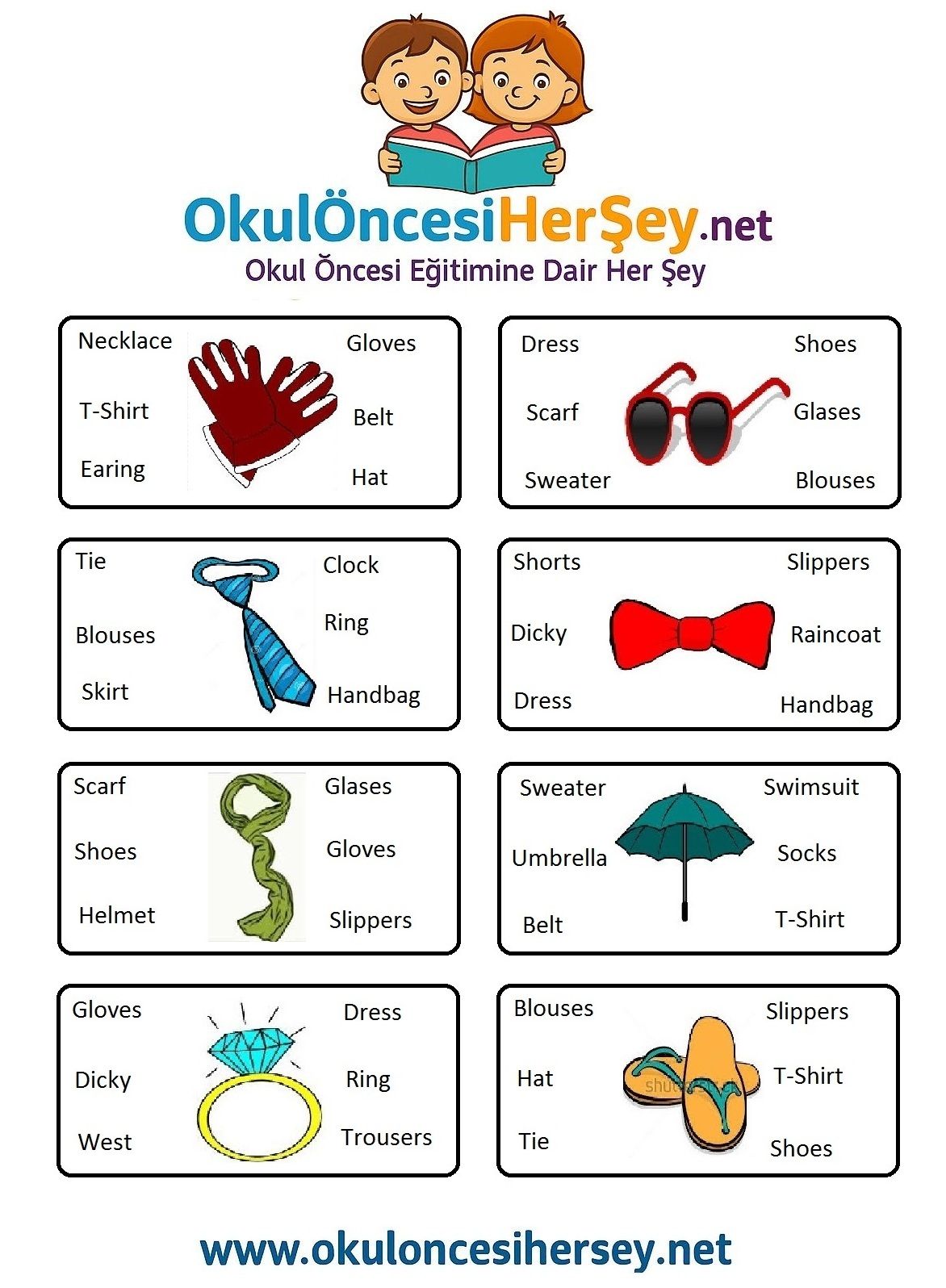 Çocuklar İçin   Doğru Kelimeyi Bul Çalışmaları  