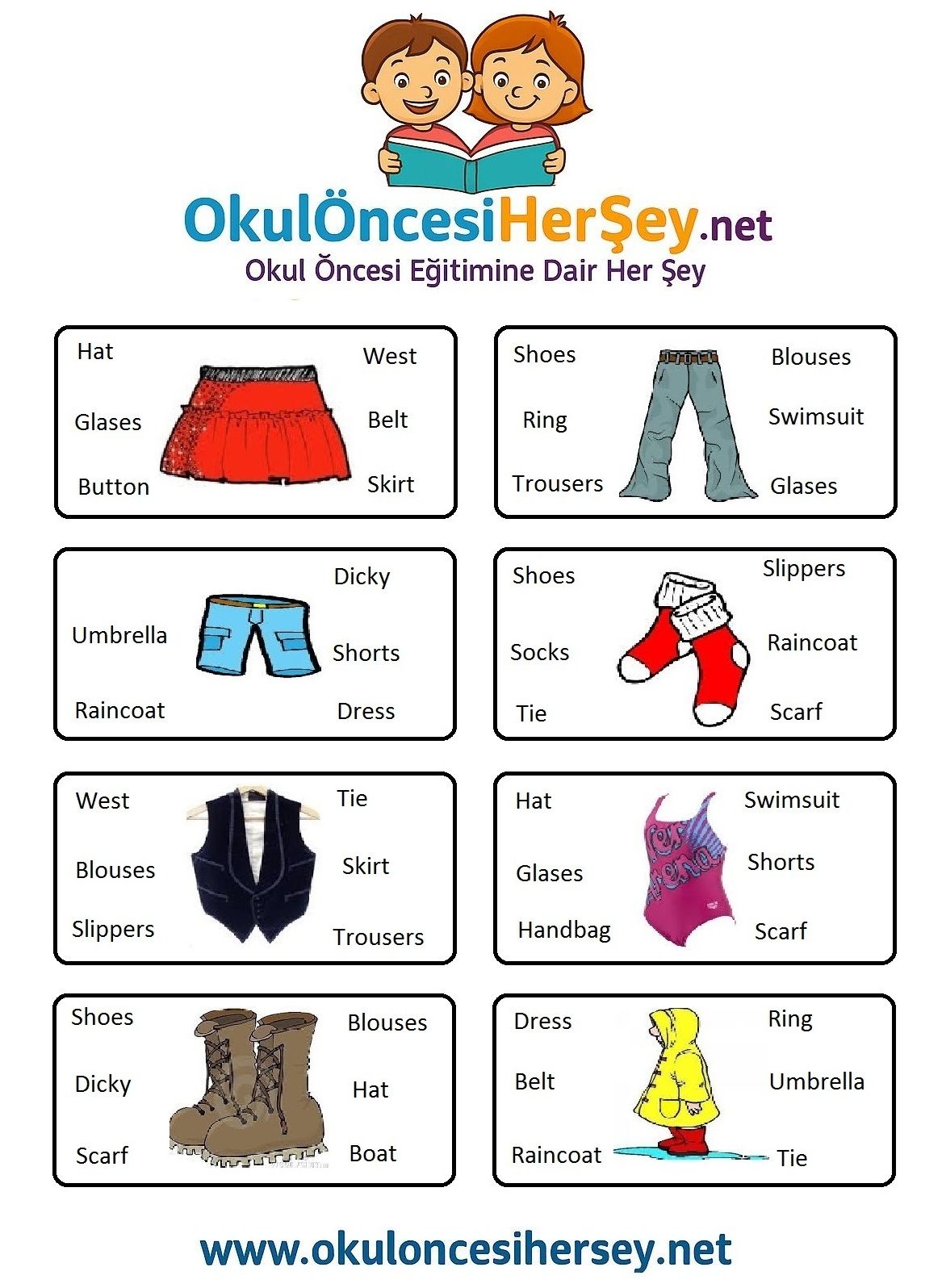 Çocuklar İçin   Doğru Kelimeyi Bul Çalışmaları  