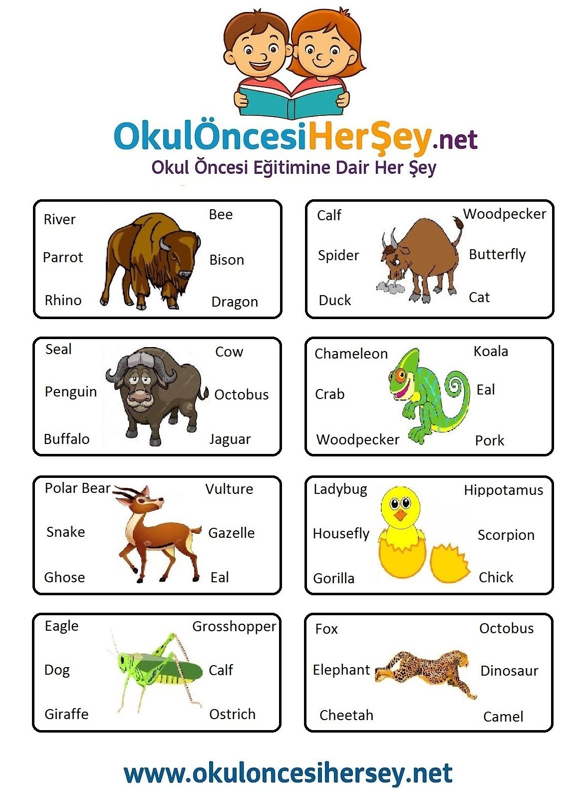 Çocuklar İçin   Doğru Kelimeyi Bul Çalışmaları  