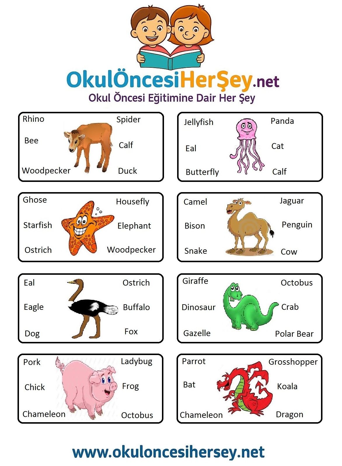 Çocuklar İçin   Doğru Kelimeyi Bul Çalışmaları  