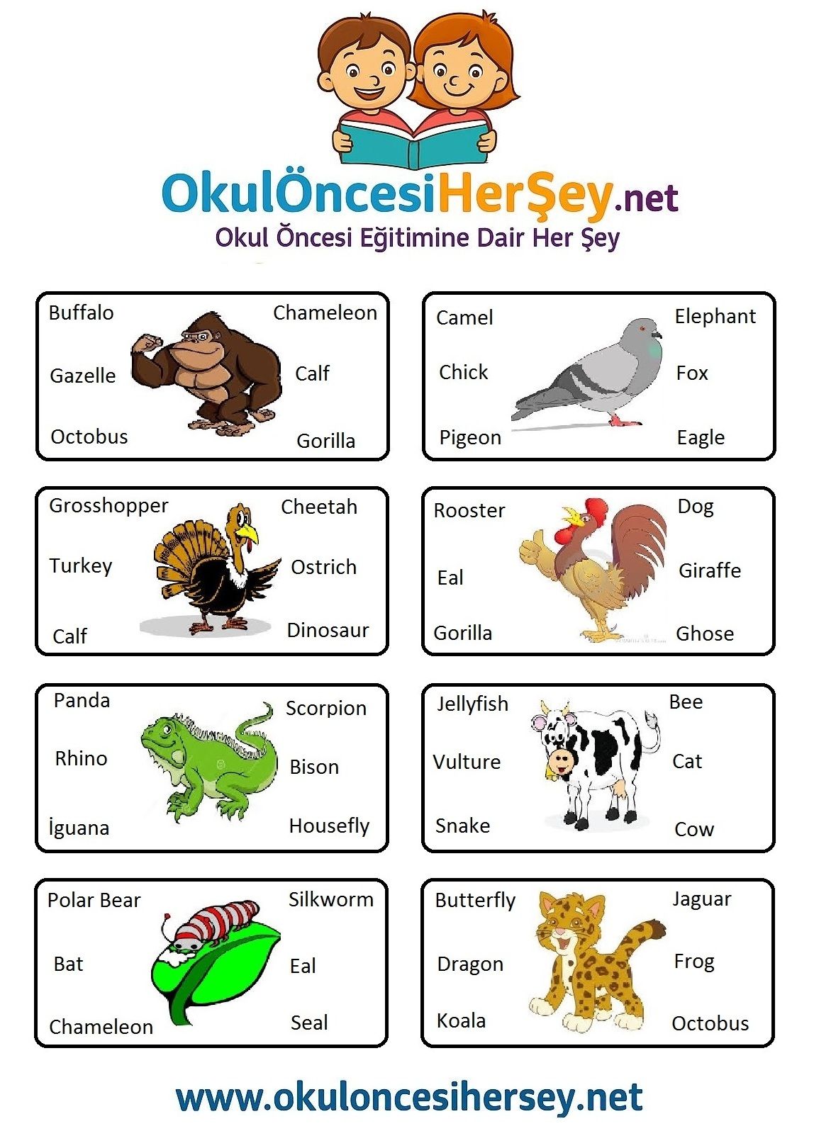 Çocuklar İçin   Doğru Kelimeyi Bul Çalışmaları  